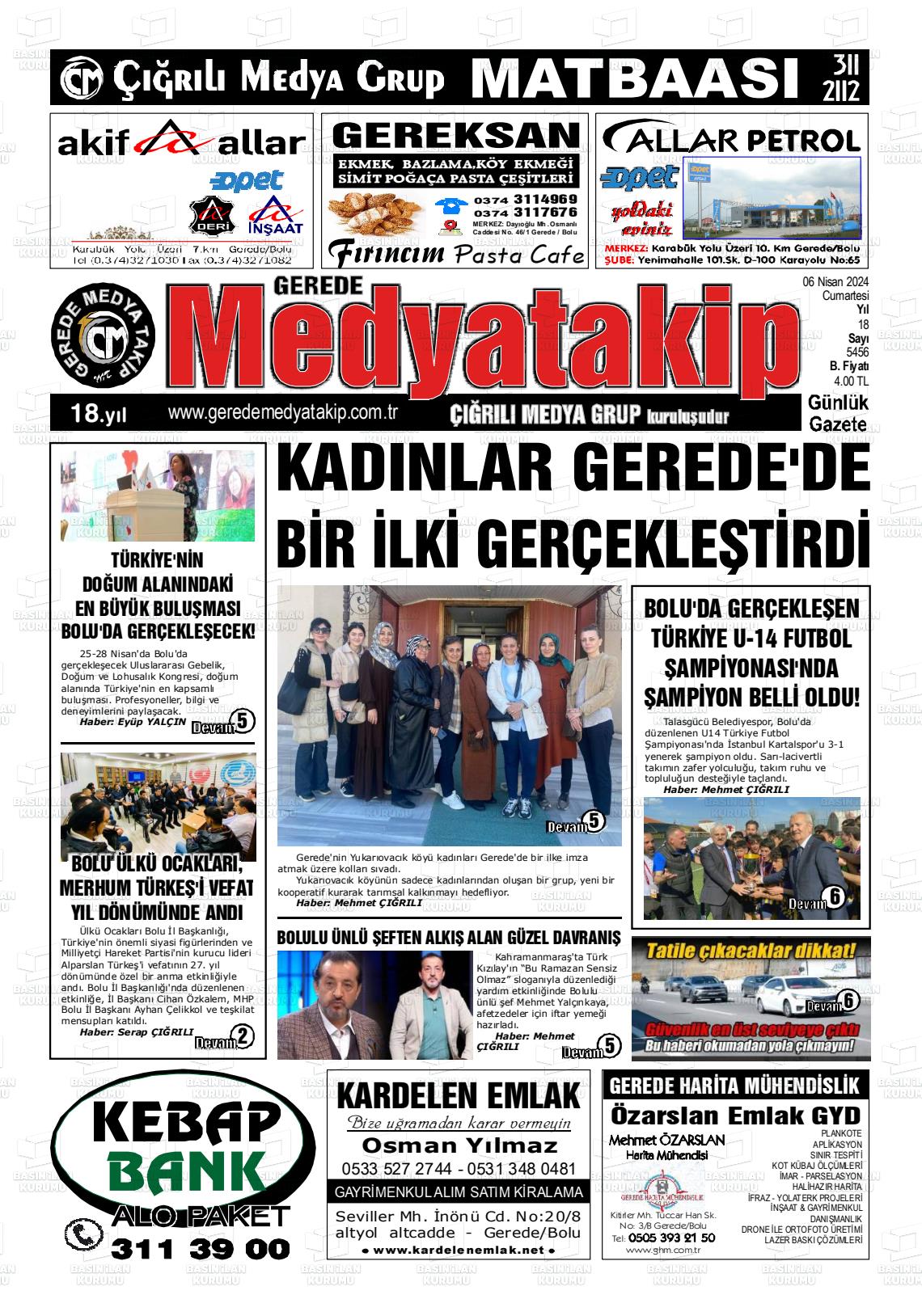 06 Nisan 2024 Gerede Medya Takip Gazete Manşeti