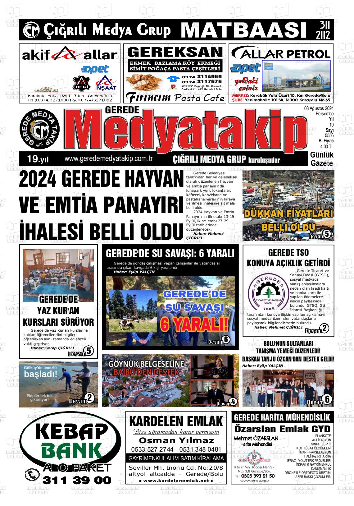 08 Ağustos 2024 Gerede Medya Takip Gazete Manşeti