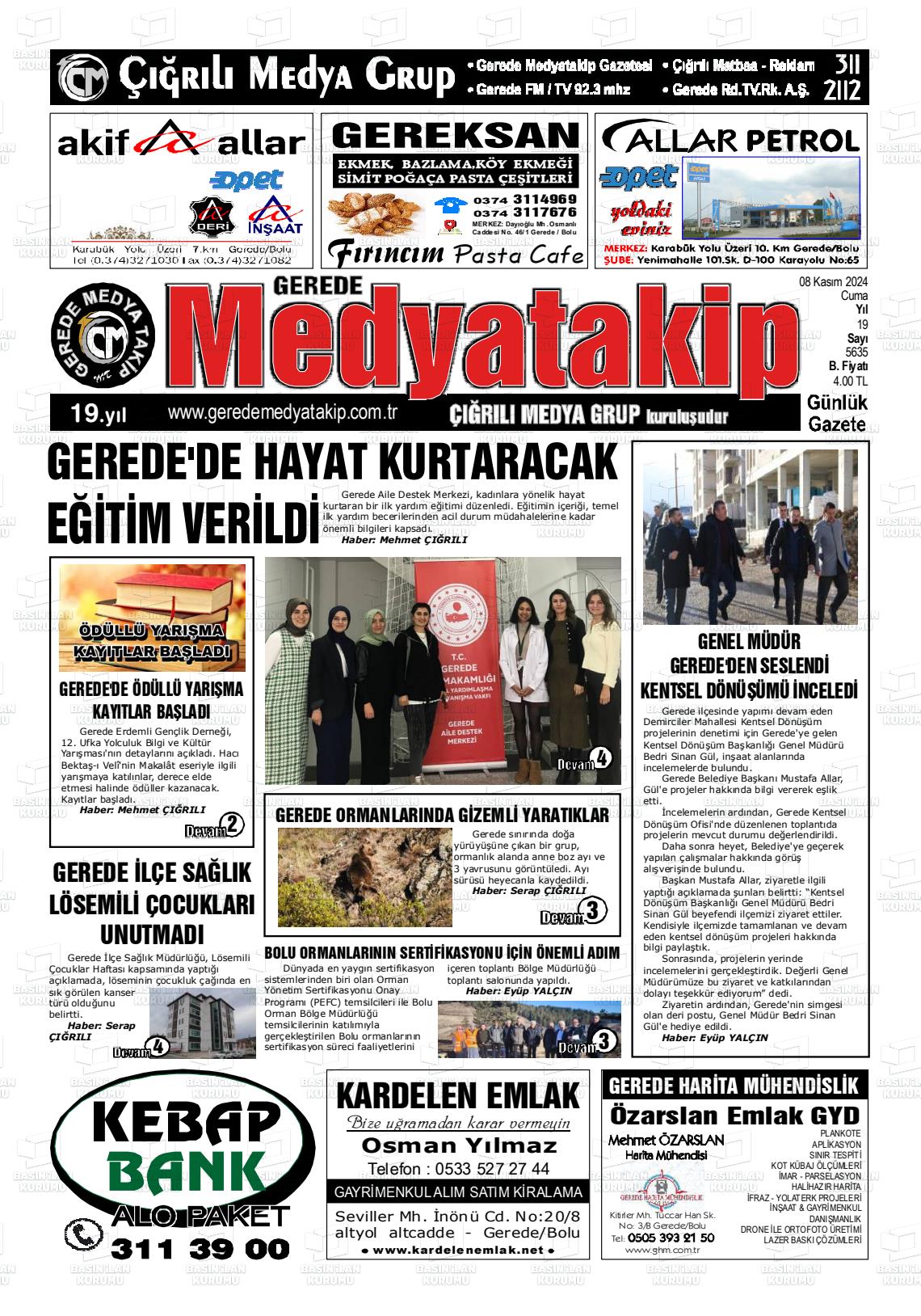 08 Kasım 2024 Gerede Medya Takip Gazete Manşeti