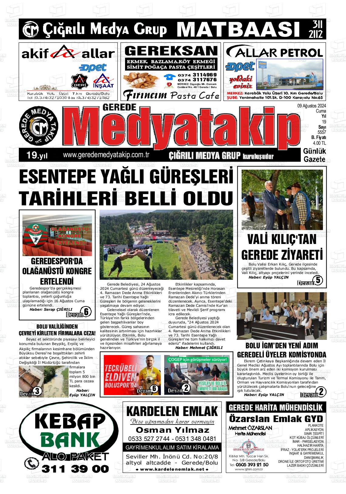 09 Ağustos 2024 Gerede Medya Takip Gazete Manşeti