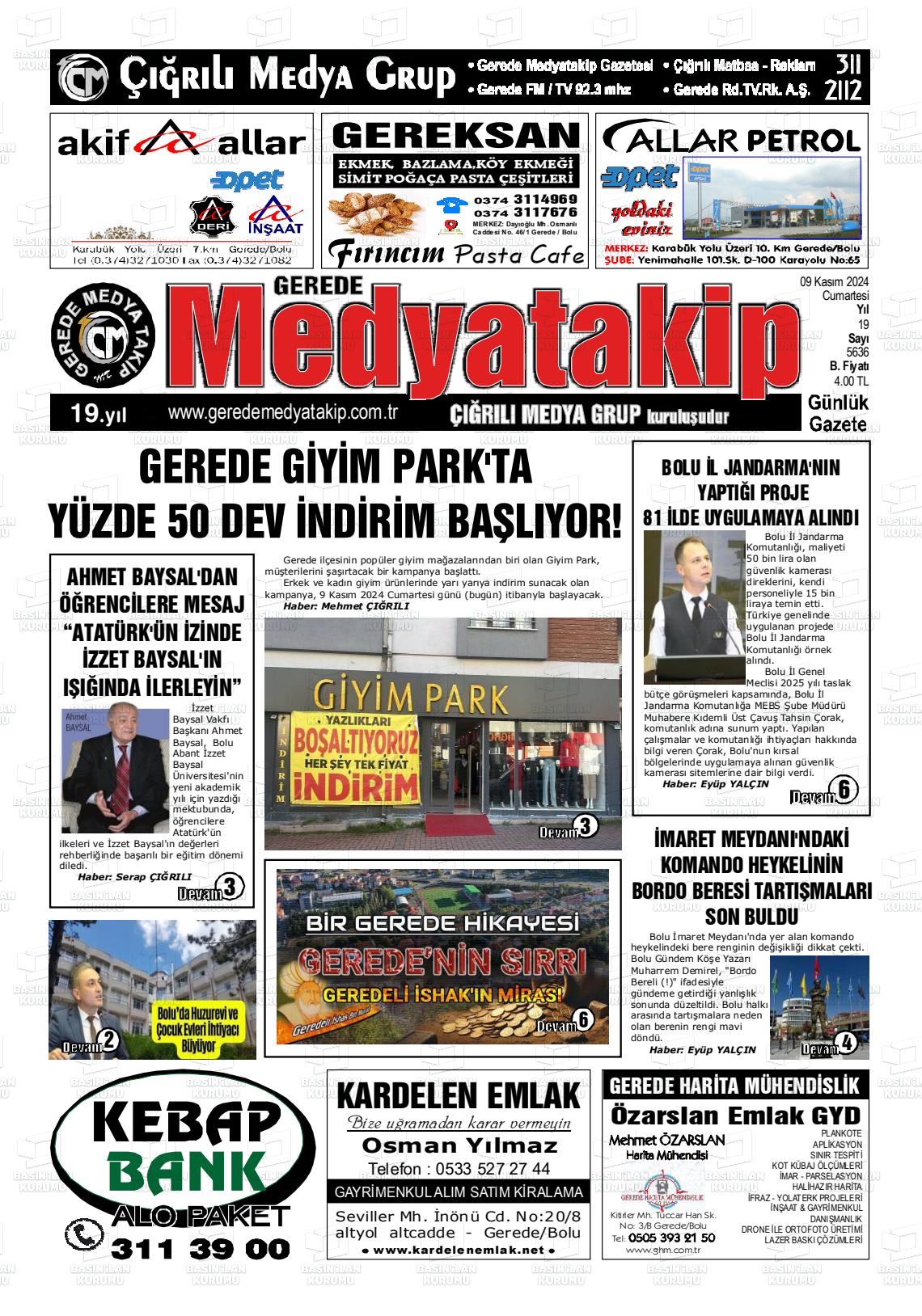 09 Kasım 2024 Gerede Medya Takip Gazete Manşeti