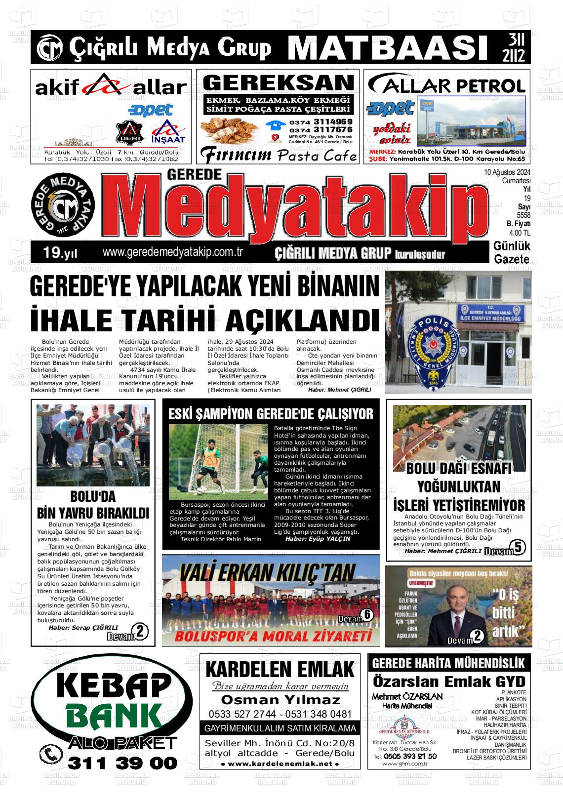 10 Ağustos 2024 Gerede Medya Takip Gazete Manşeti