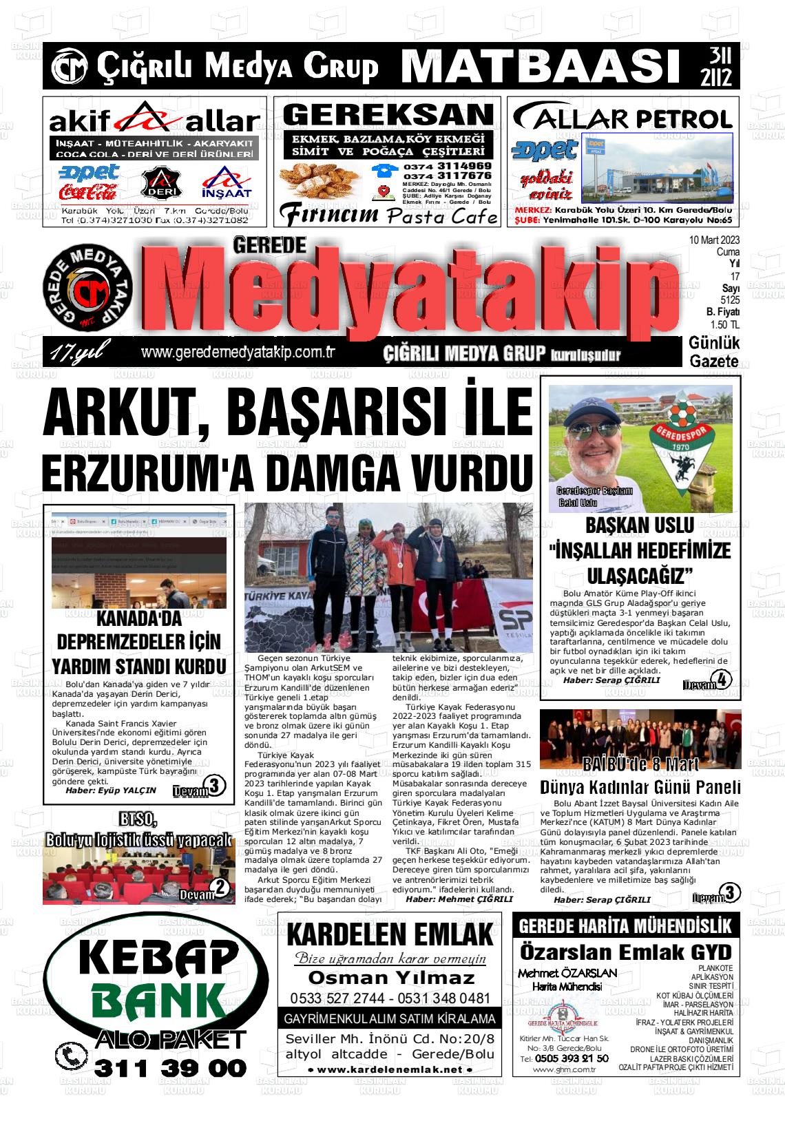 10 Mart 2023 Gerede Medya Takip Gazete Manşeti