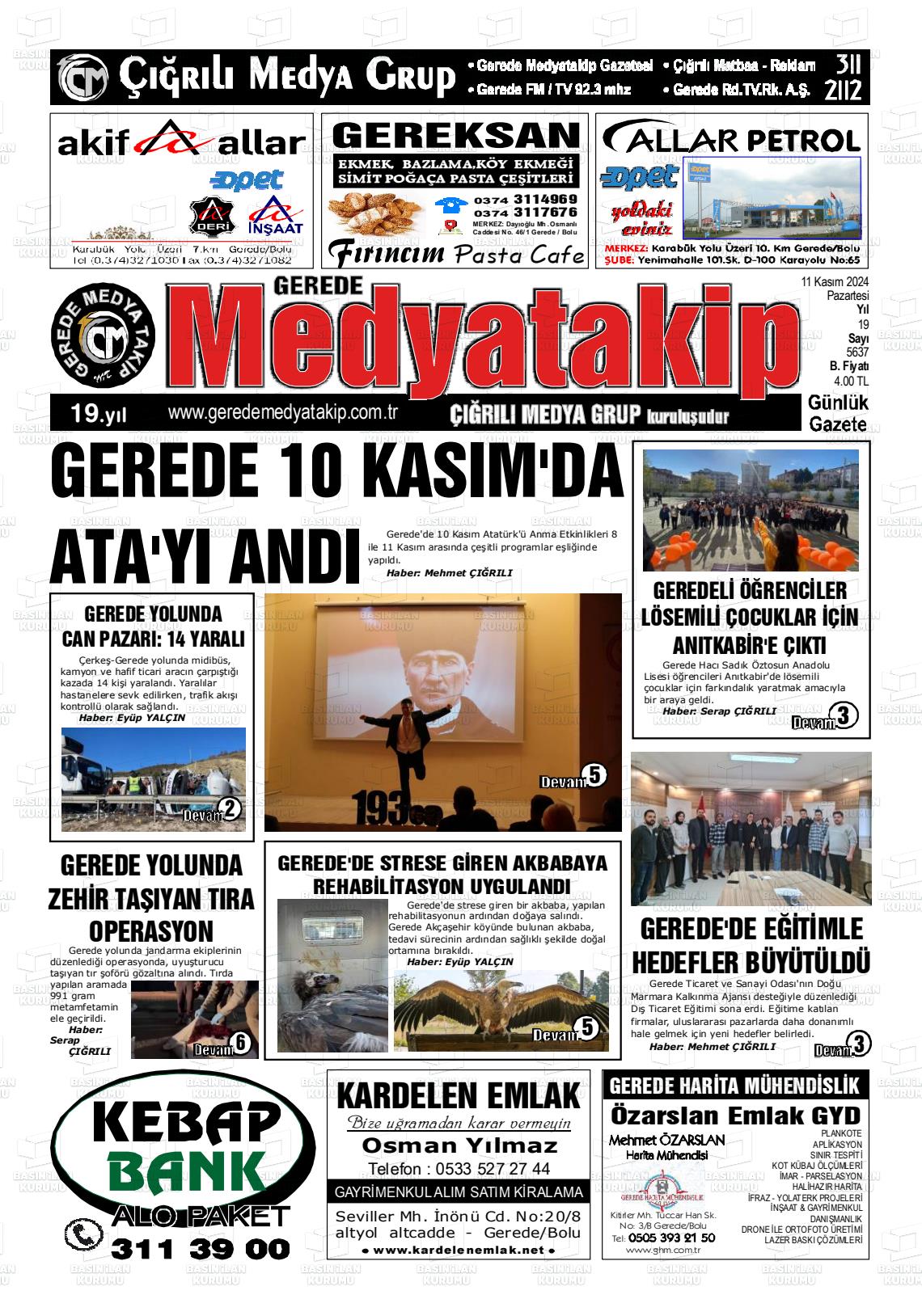 11 Kasım 2024 Gerede Medya Takip Gazete Manşeti