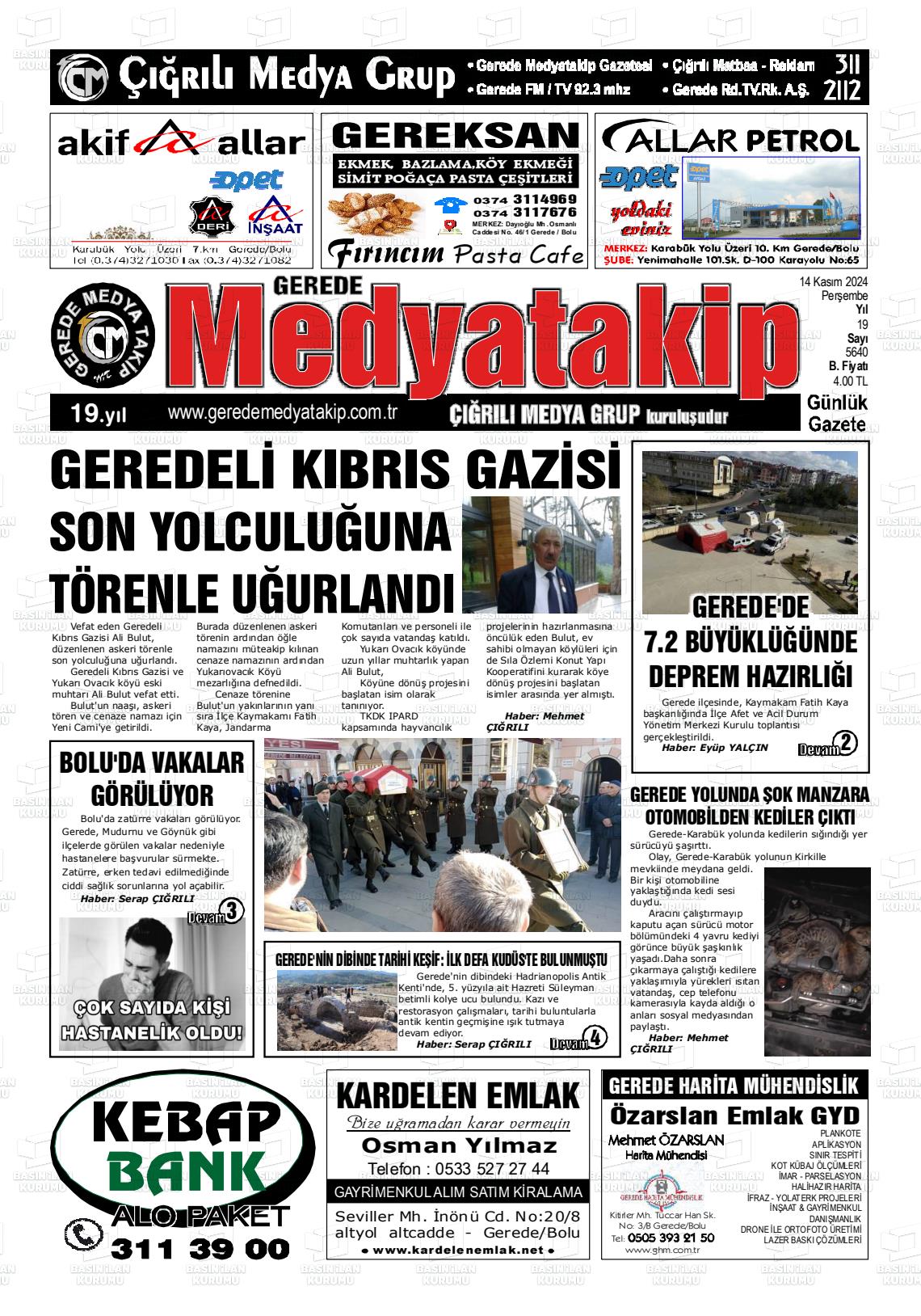 14 Kasım 2024 Gerede Medya Takip Gazete Manşeti