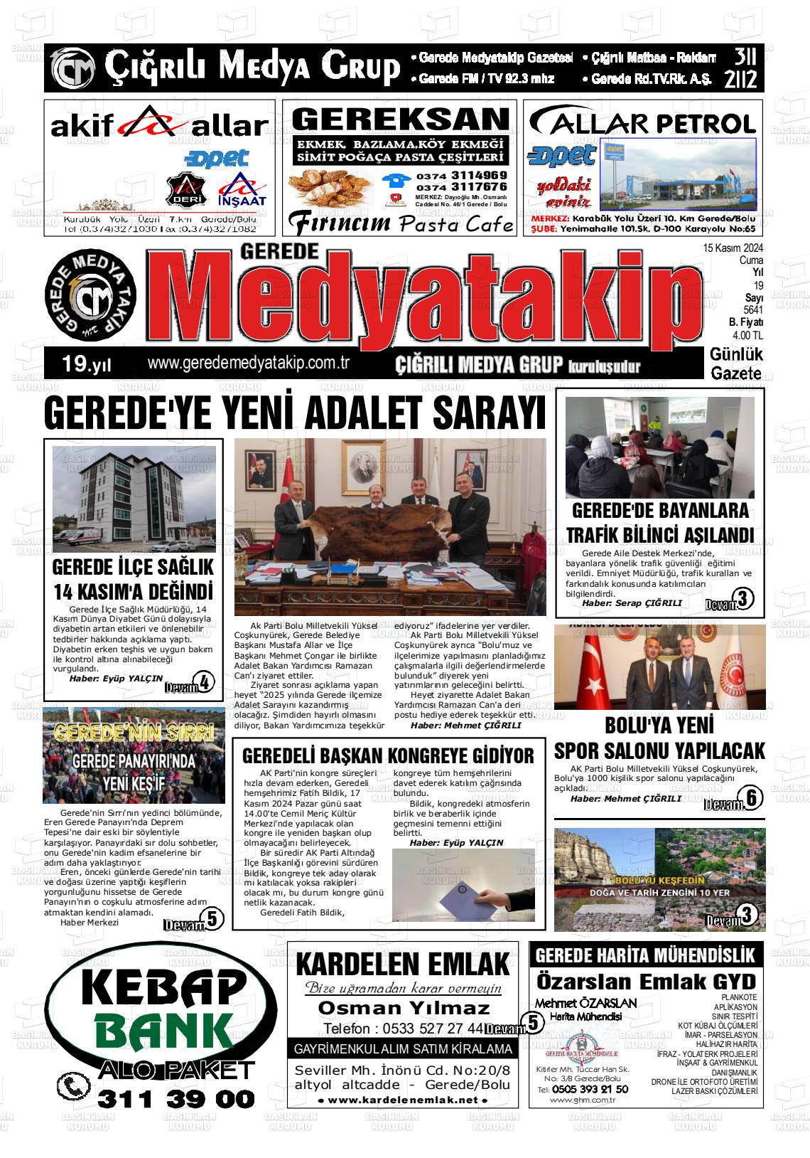 15 Kasım 2024 Gerede Medya Takip Gazete Manşeti