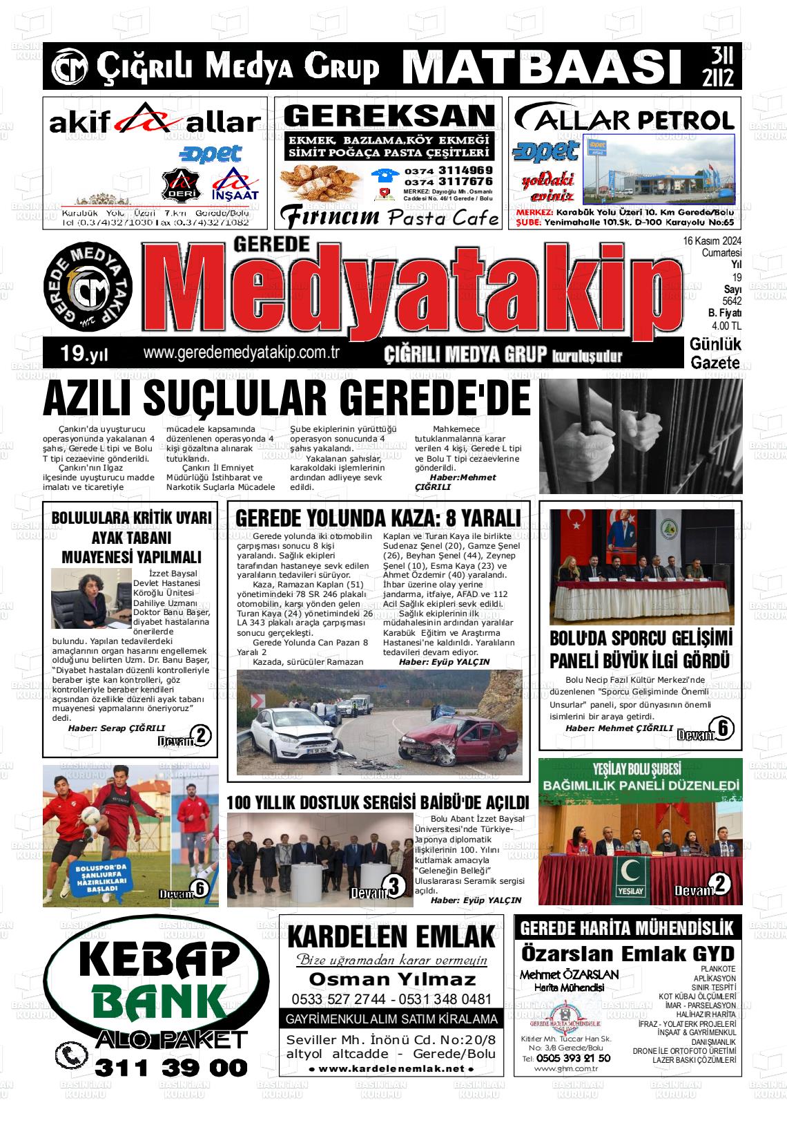 16 Kasım 2024 Gerede Medya Takip Gazete Manşeti