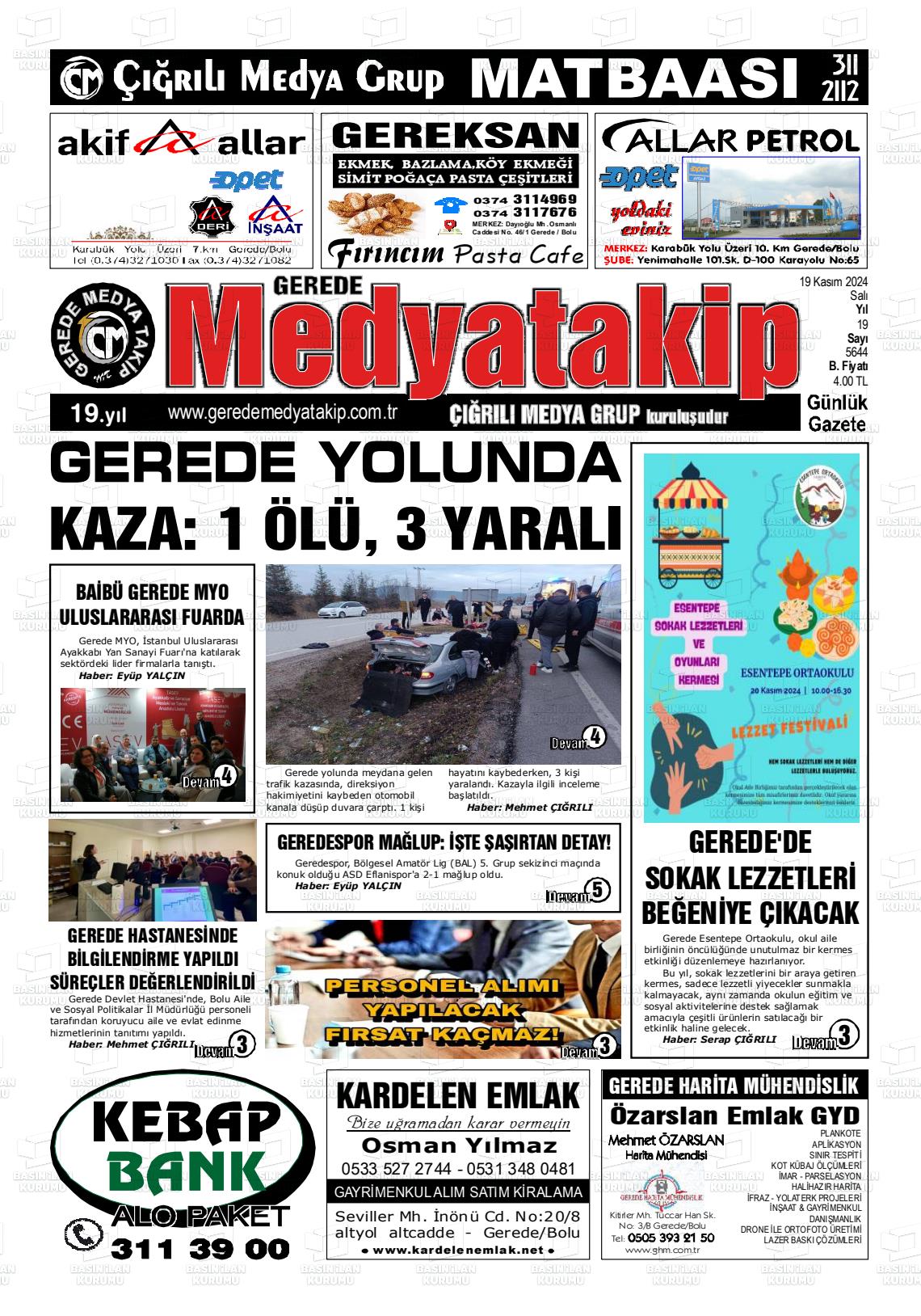 19 Kasım 2024 Gerede Medya Takip Gazete Manşeti