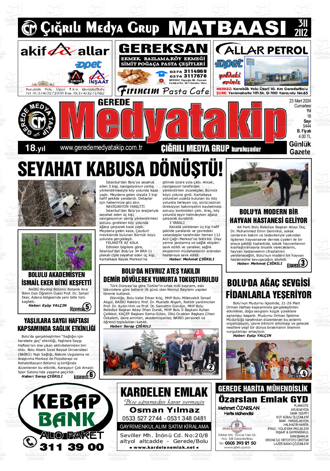 23 Mart 2024 Gerede Medya Takip Gazete Manşeti