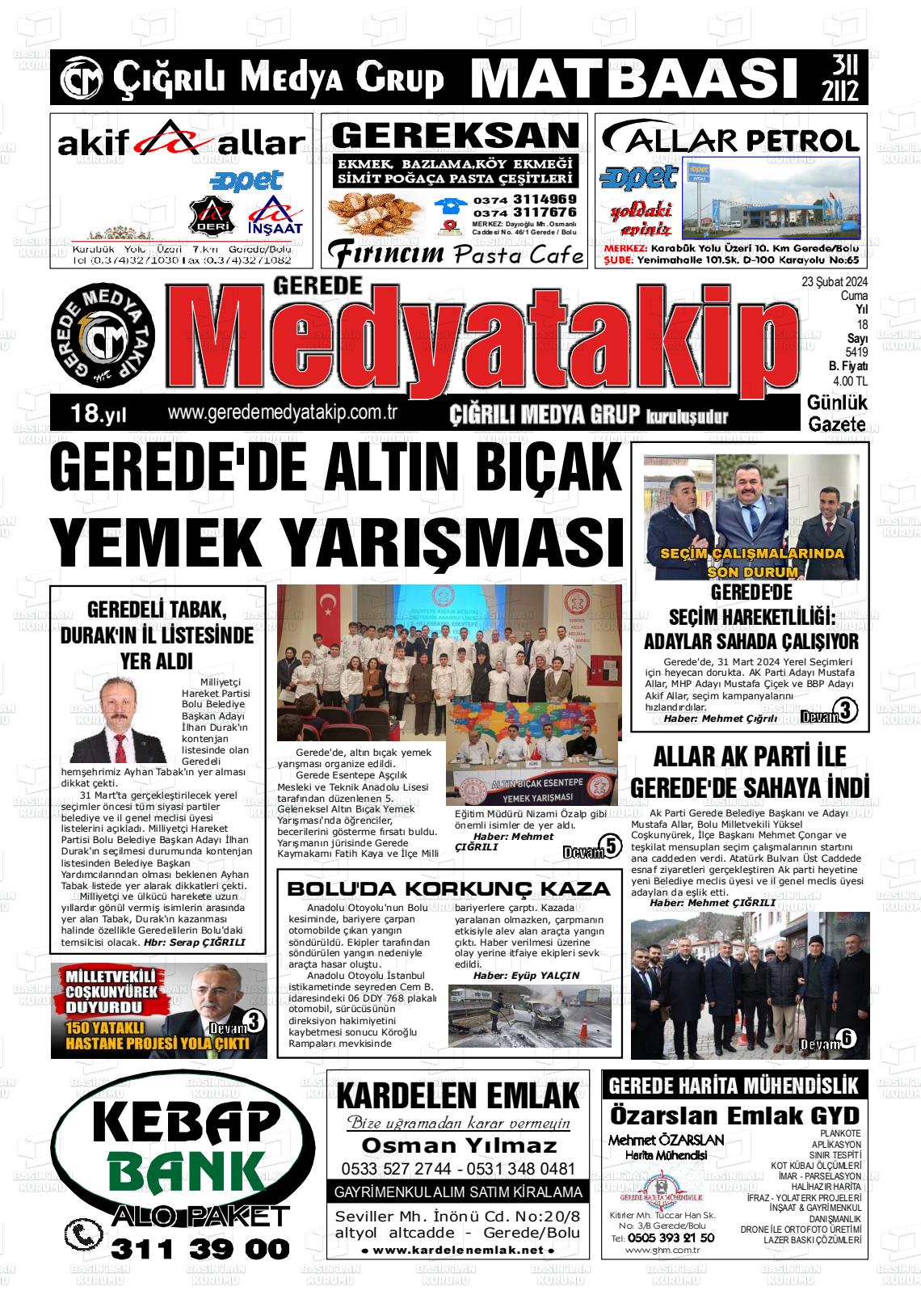 23 Şubat 2024 Gerede Medya Takip Gazete Manşeti