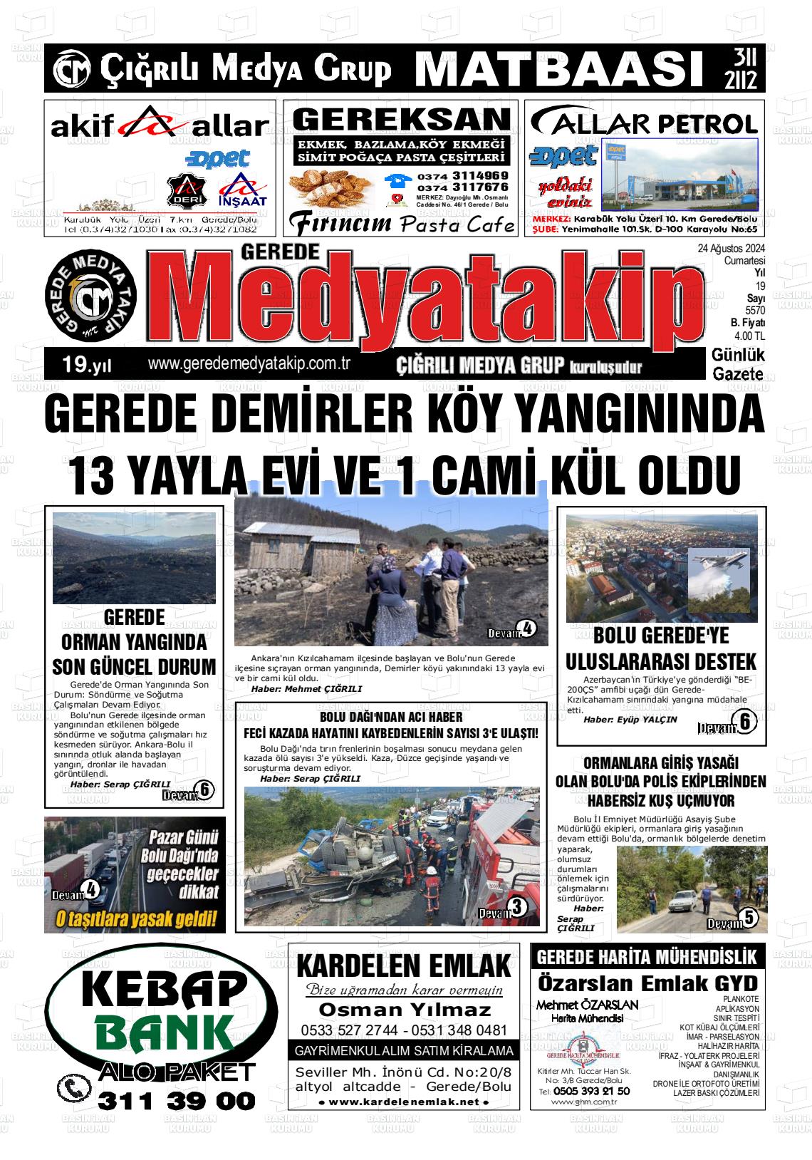 24 Ağustos 2024 Gerede Medya Takip Gazete Manşeti