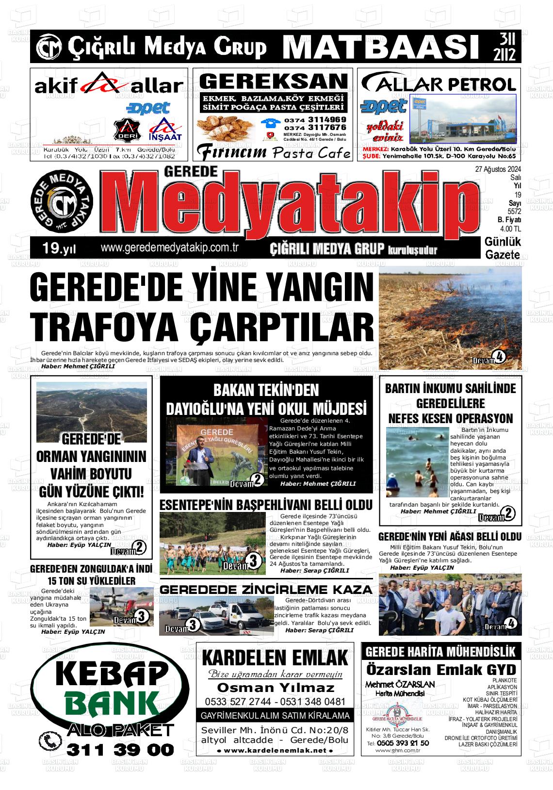 27 Ağustos 2024 Gerede Medya Takip Gazete Manşeti