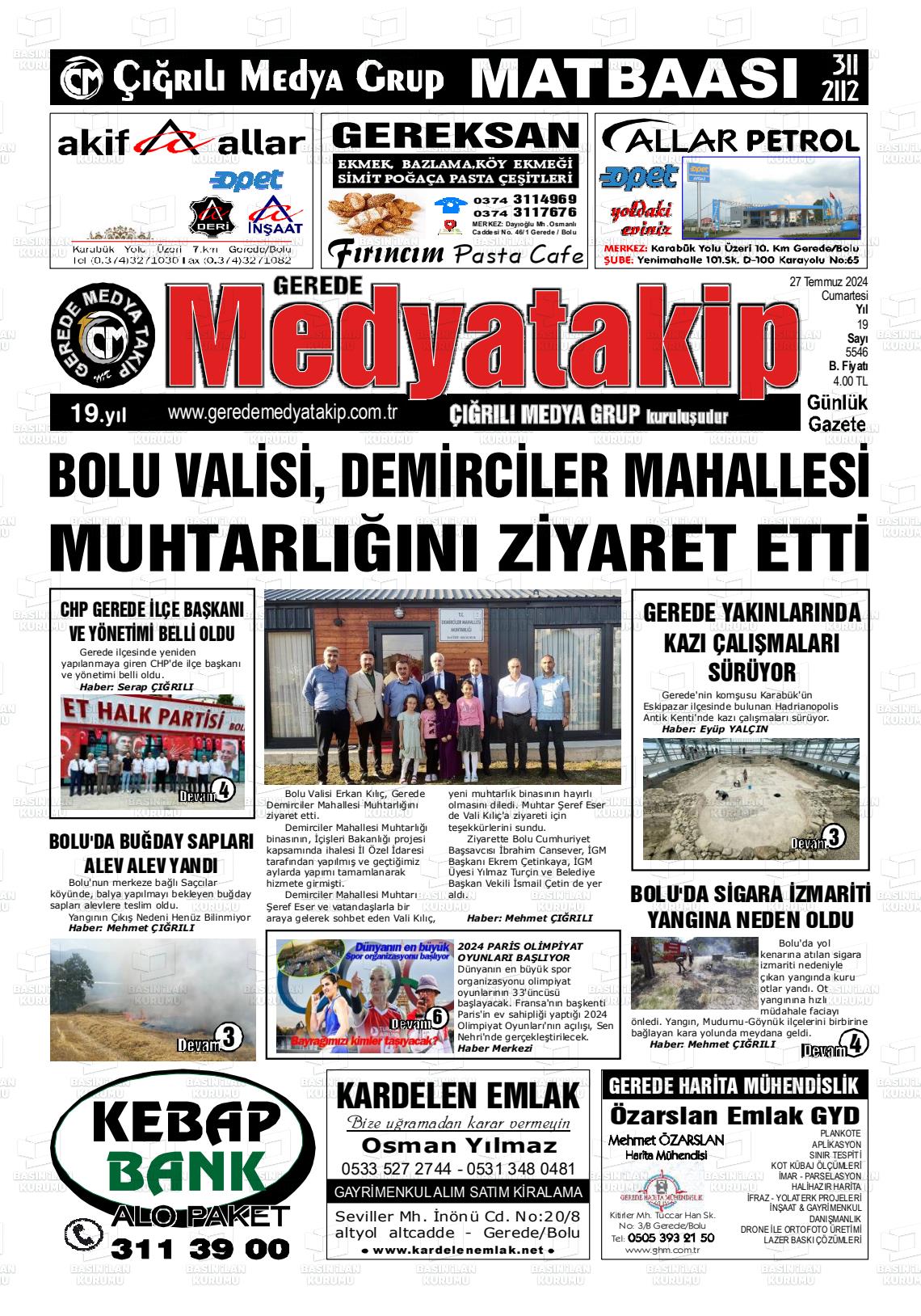 27 Temmuz 2024 Gerede Medya Takip Gazete Manşeti