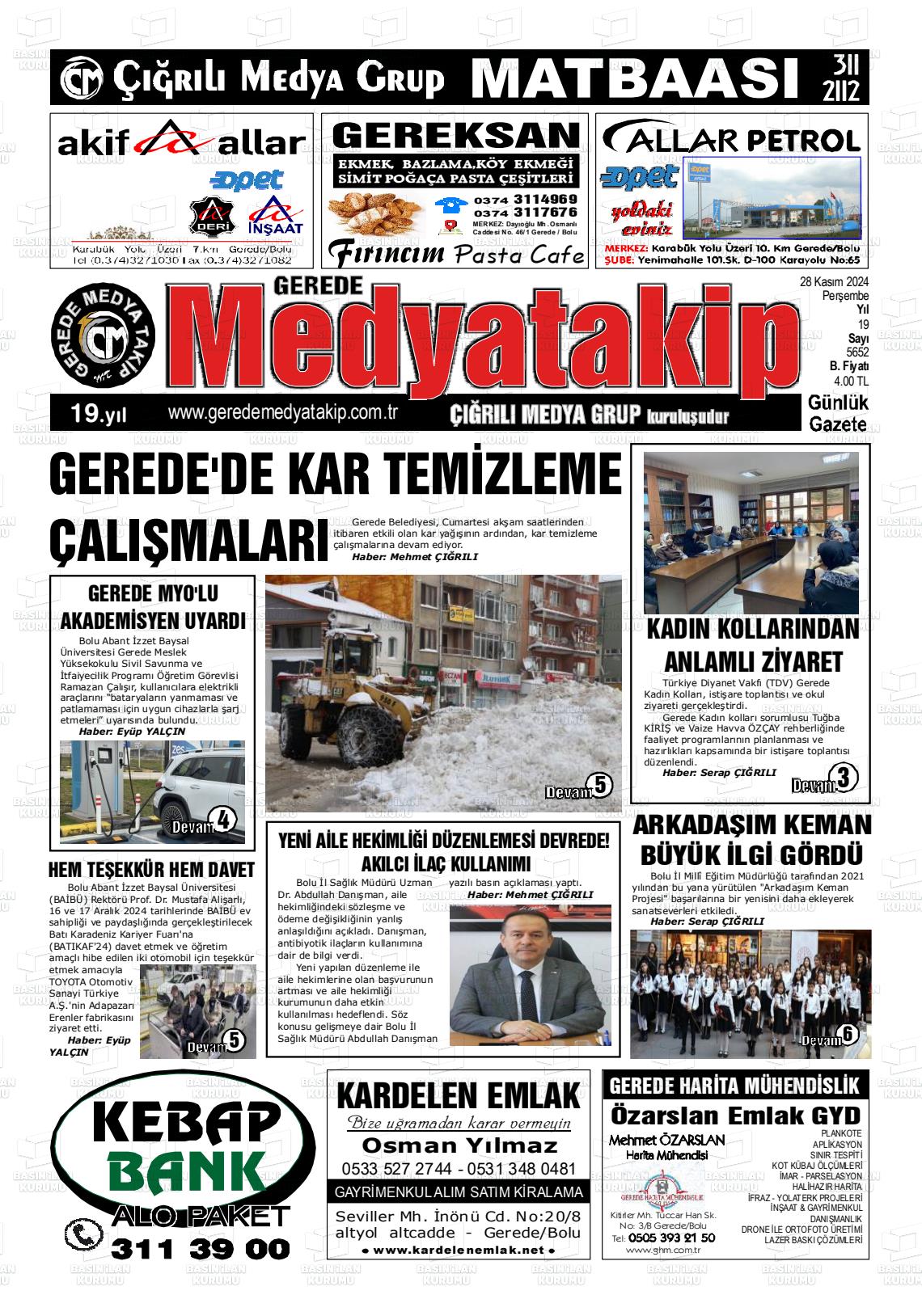 03 Aralık 2024 Gerede Medya Takip Gazete Manşeti