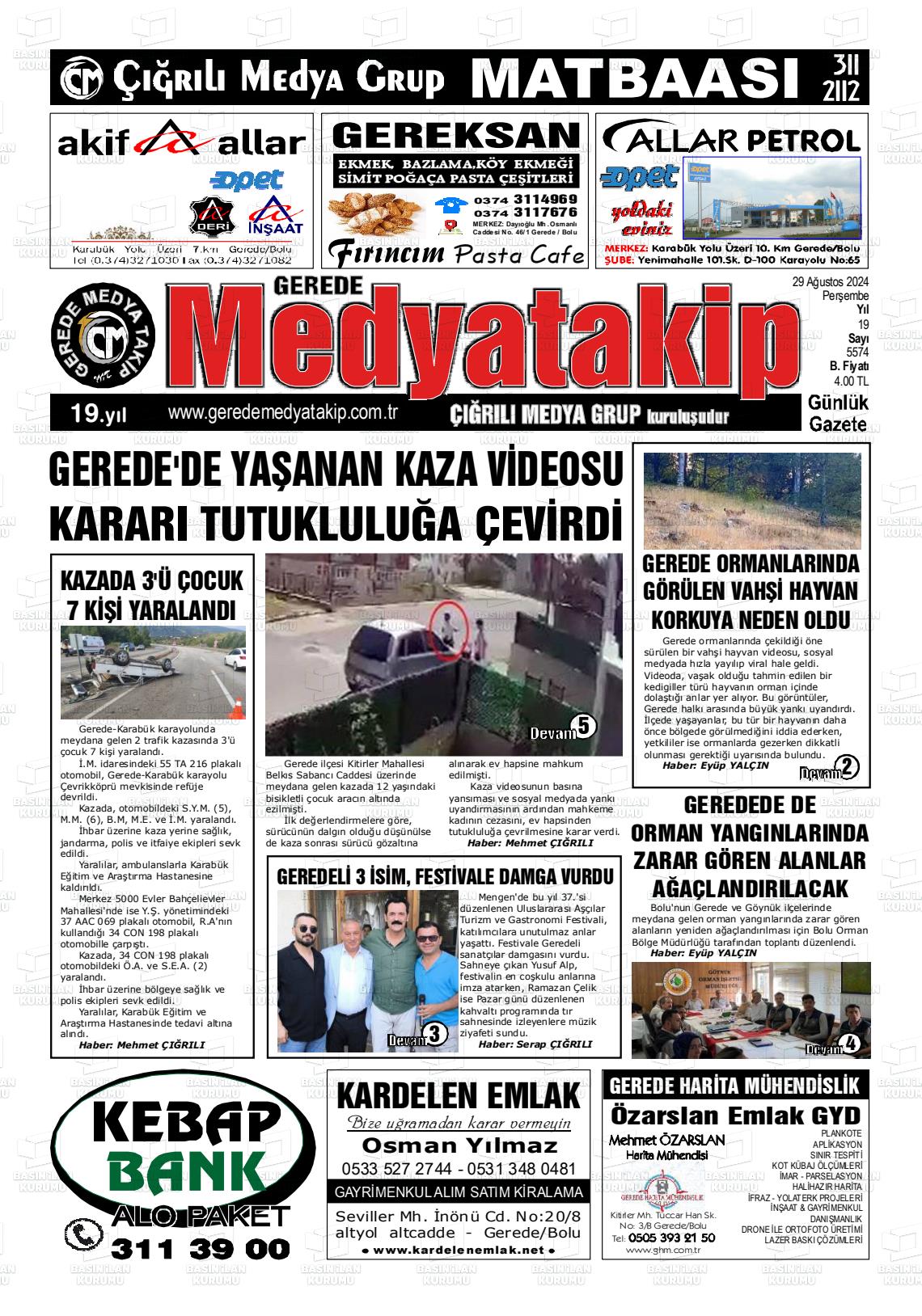 29 Ağustos 2024 Gerede Medya Takip Gazete Manşeti