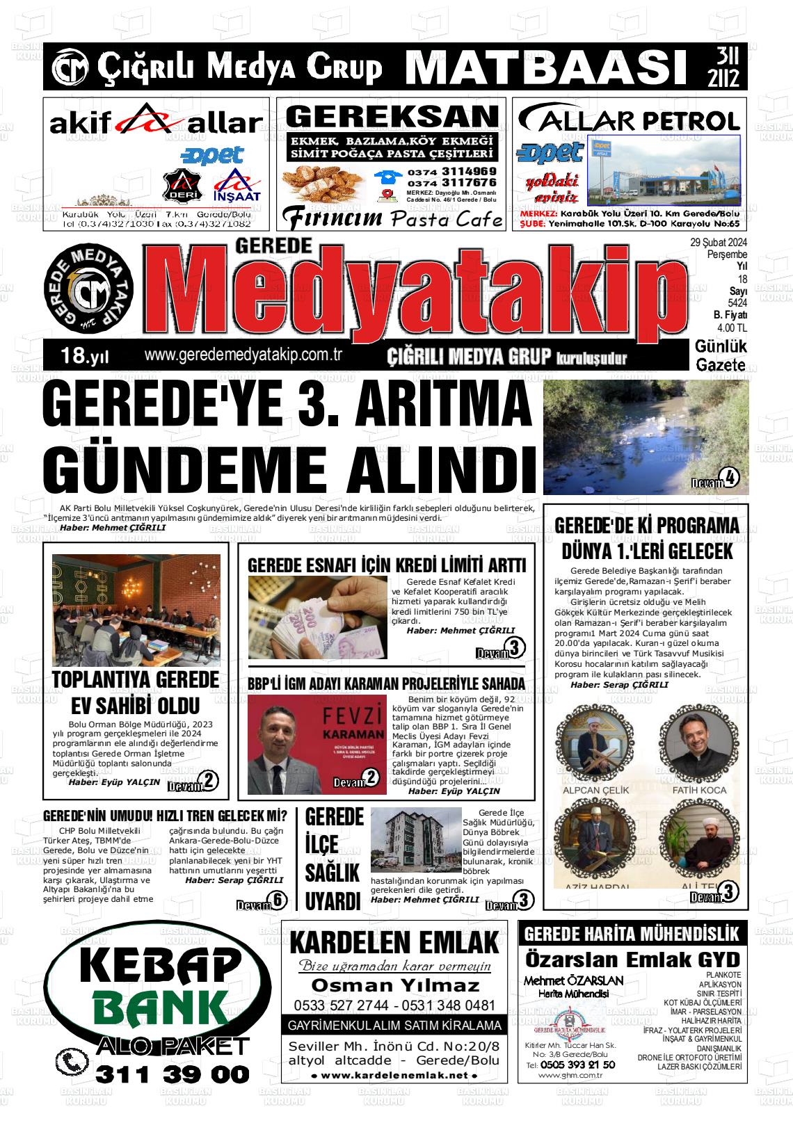 29 Şubat 2024 Gerede Medya Takip Gazete Manşeti