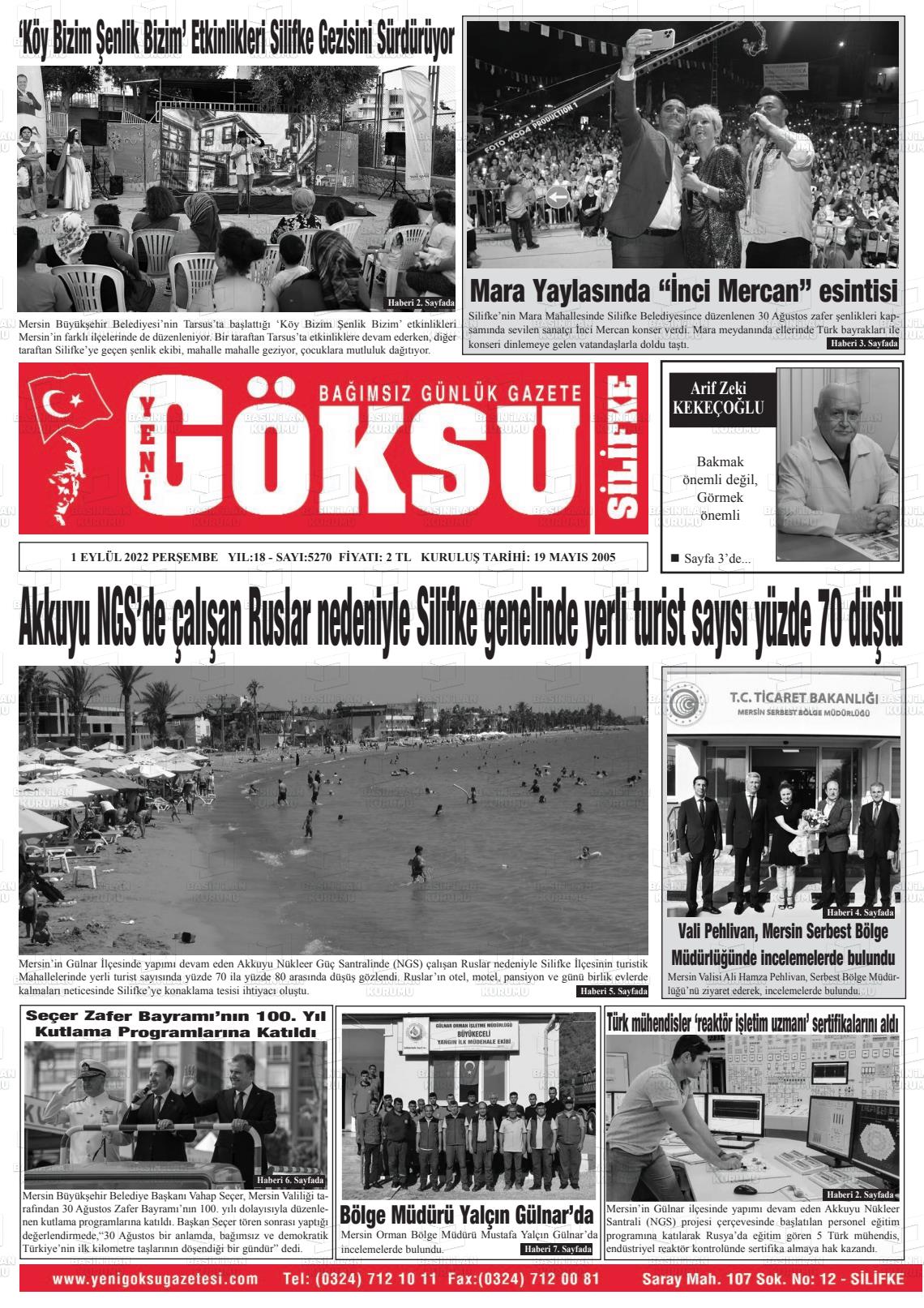 30 Ekim 2022 YENİ GÖKSU GAZETESİ Gazete Manşeti