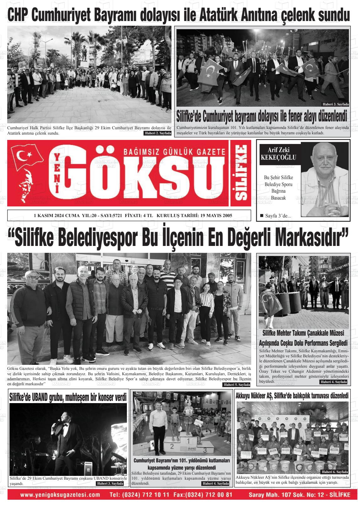 01 Kasım 2024 YENİ GÖKSU GAZETESİ Gazete Manşeti