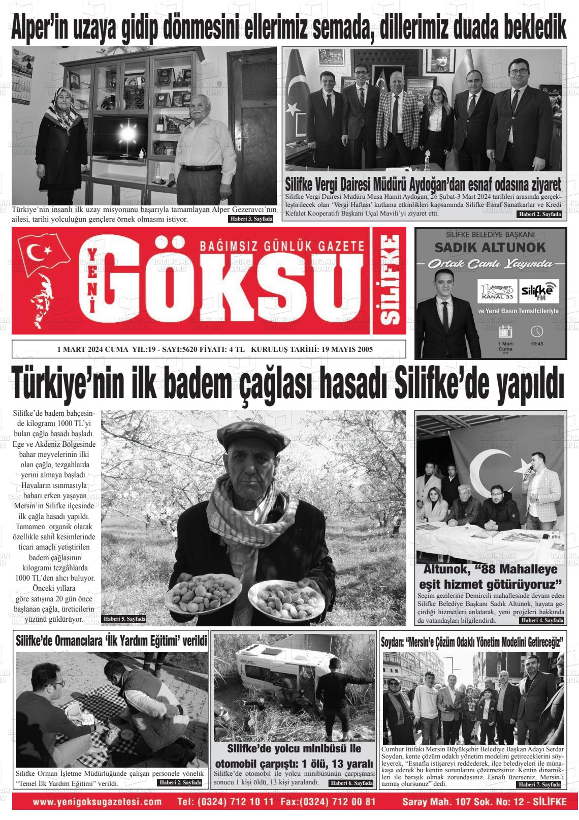 01 Mart 2024 YENİ GÖKSU GAZETESİ Gazete Manşeti