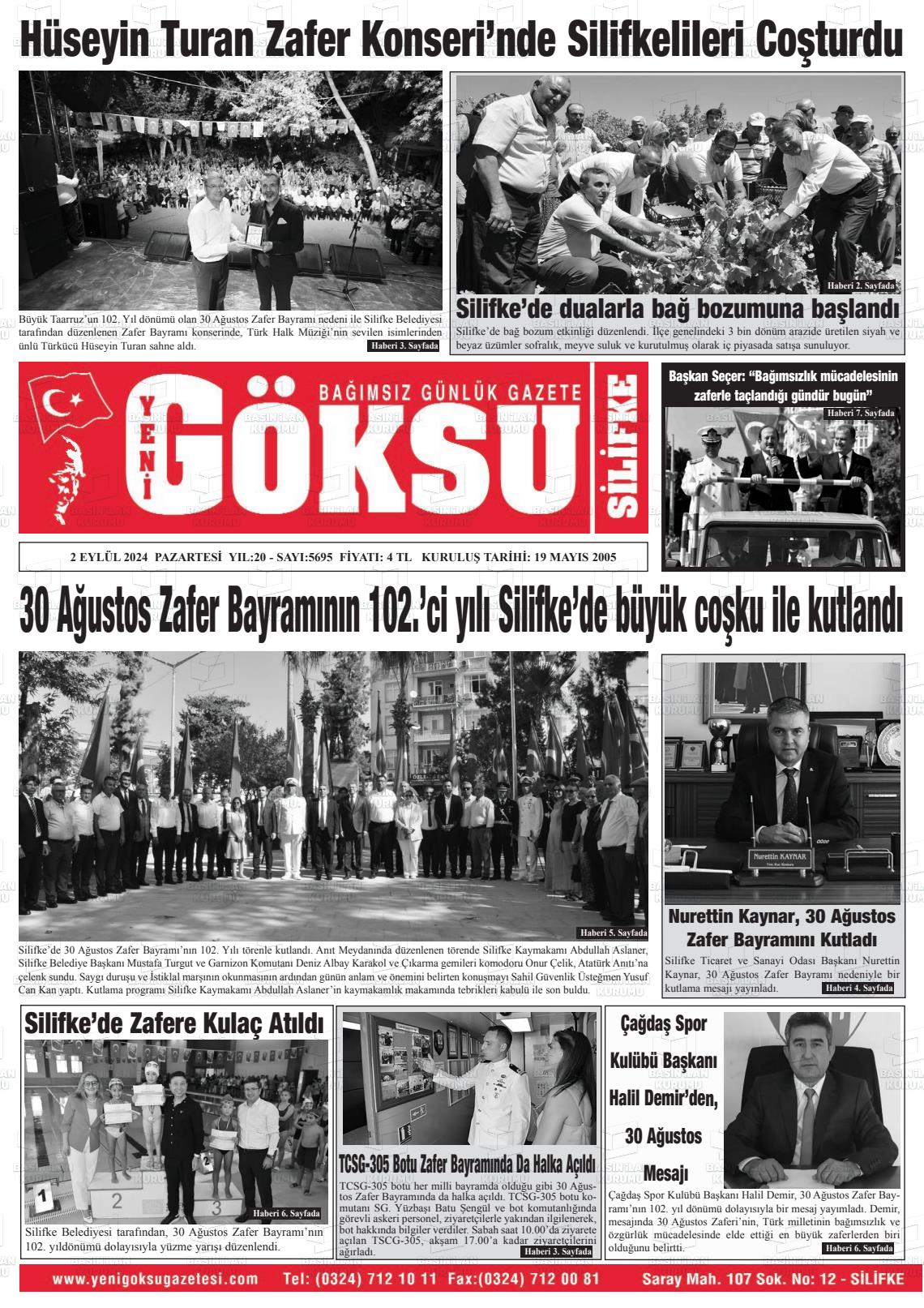 02 Eylül 2024 YENİ GÖKSU GAZETESİ Gazete Manşeti