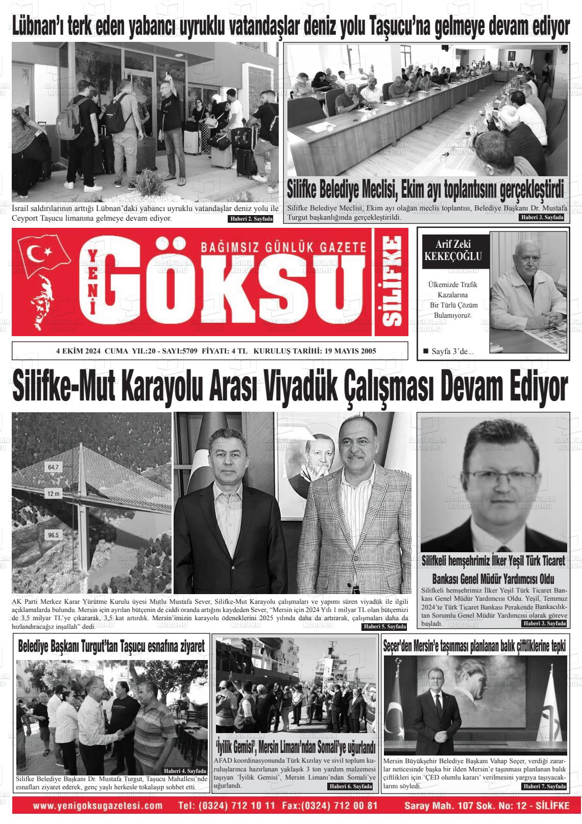 04 Ekim 2024 YENİ GÖKSU GAZETESİ Gazete Manşeti