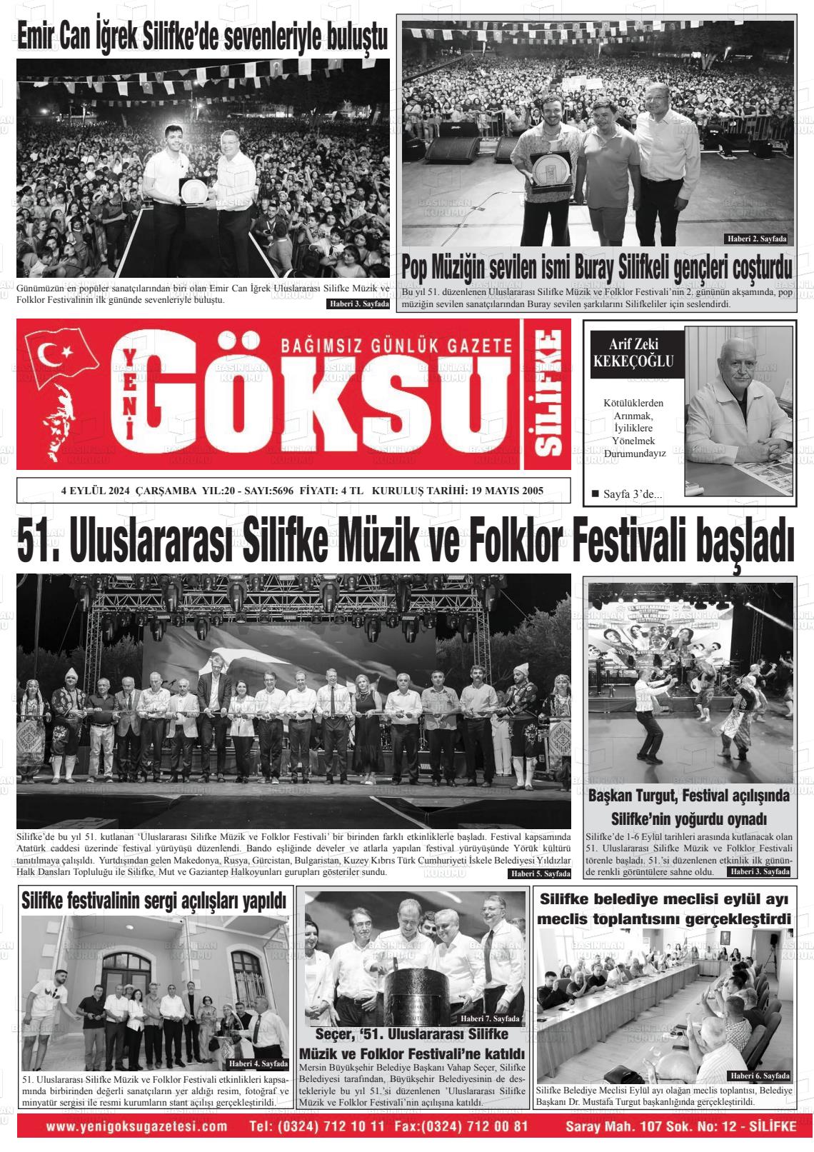 04 Eylül 2024 YENİ GÖKSU GAZETESİ Gazete Manşeti