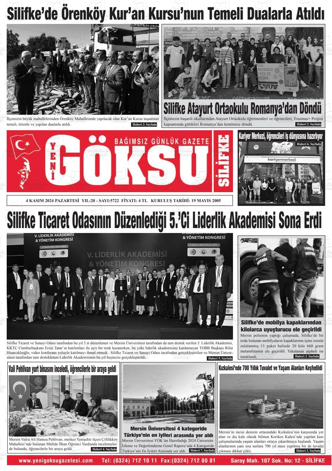 04 Kasım 2024 YENİ GÖKSU GAZETESİ Gazete Manşeti