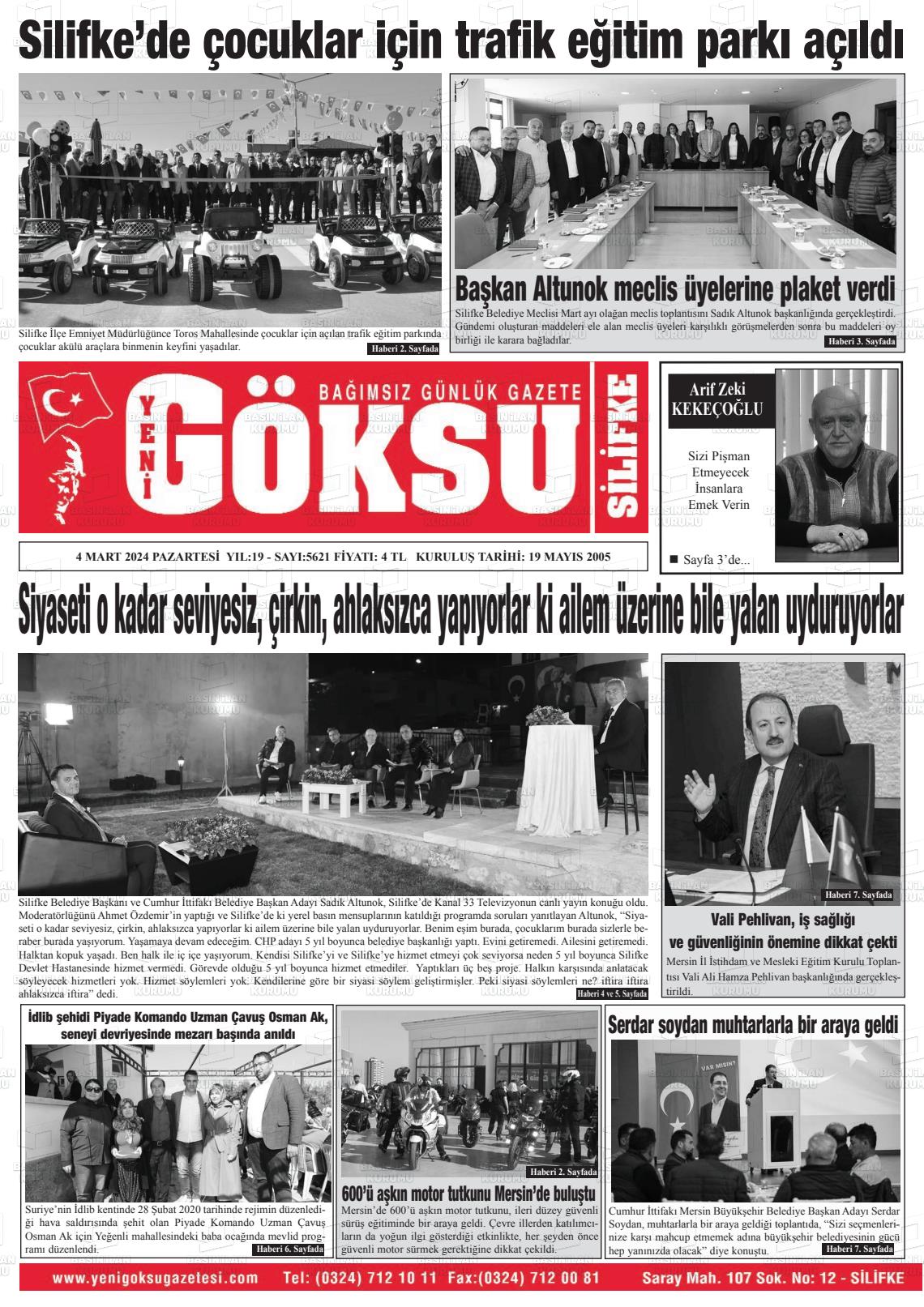 04 Mart 2024 YENİ GÖKSU GAZETESİ Gazete Manşeti