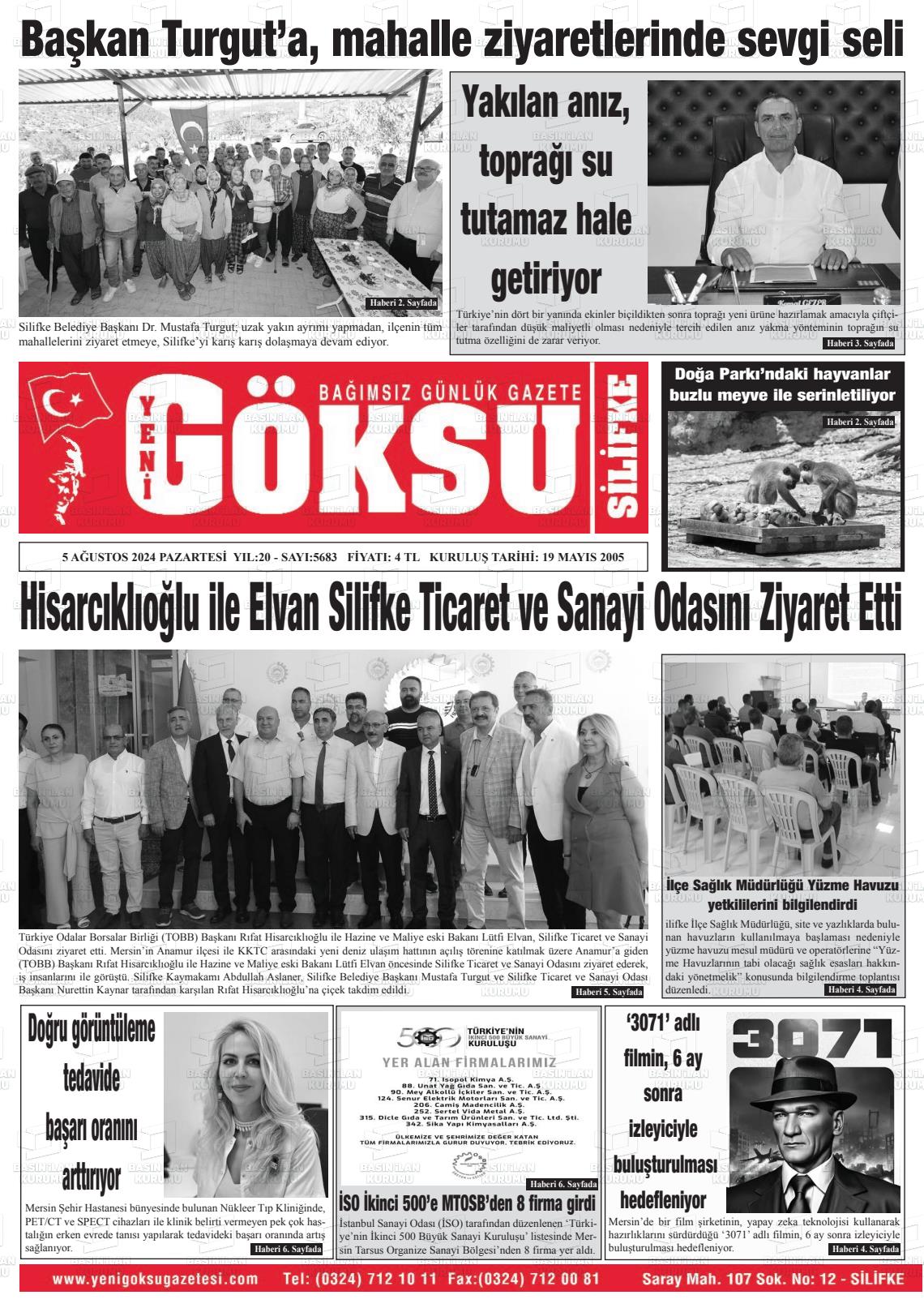 05 Ağustos 2024 YENİ GÖKSU GAZETESİ Gazete Manşeti