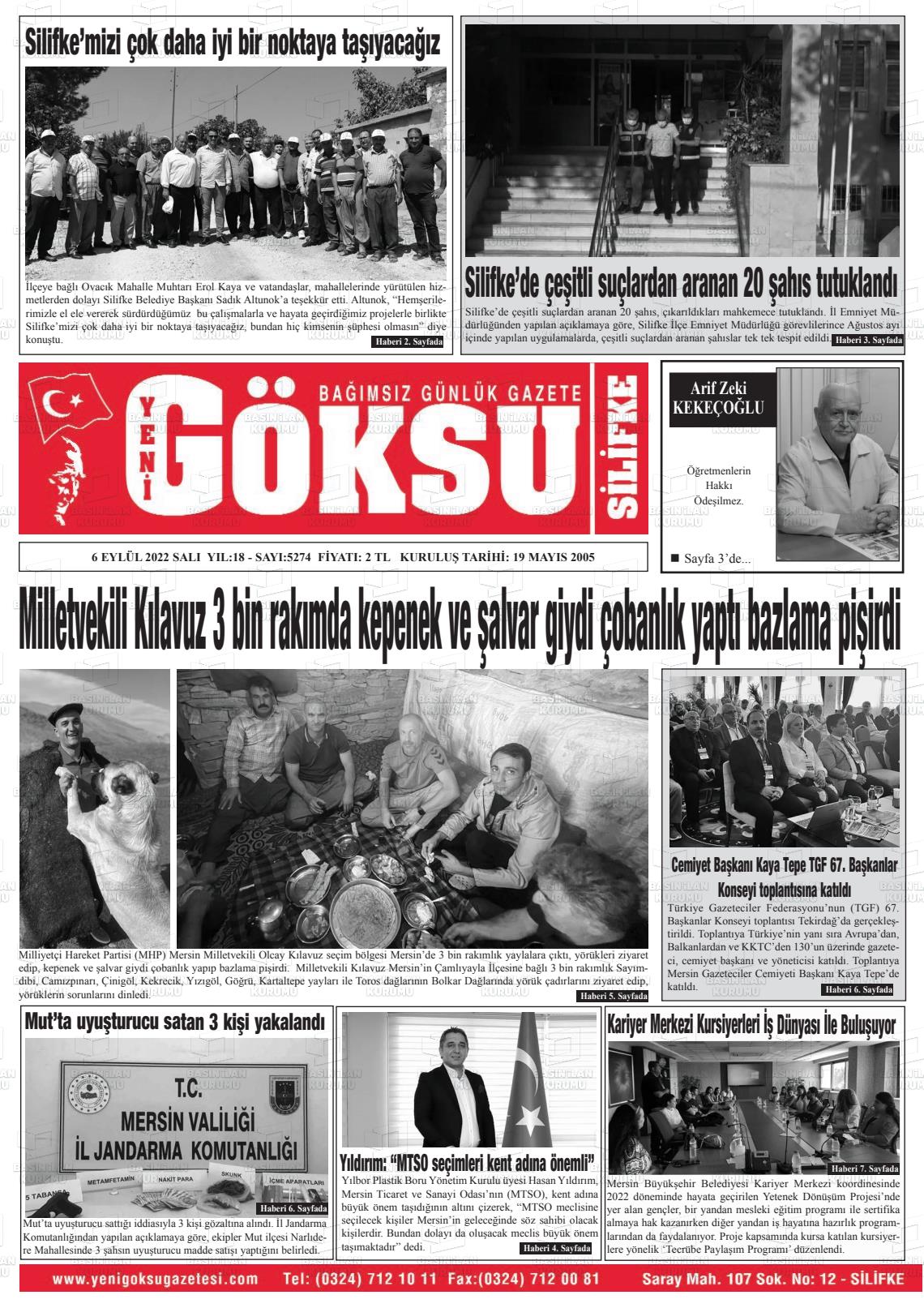 04 Kasım 2022 YENİ GÖKSU GAZETESİ Gazete Manşeti