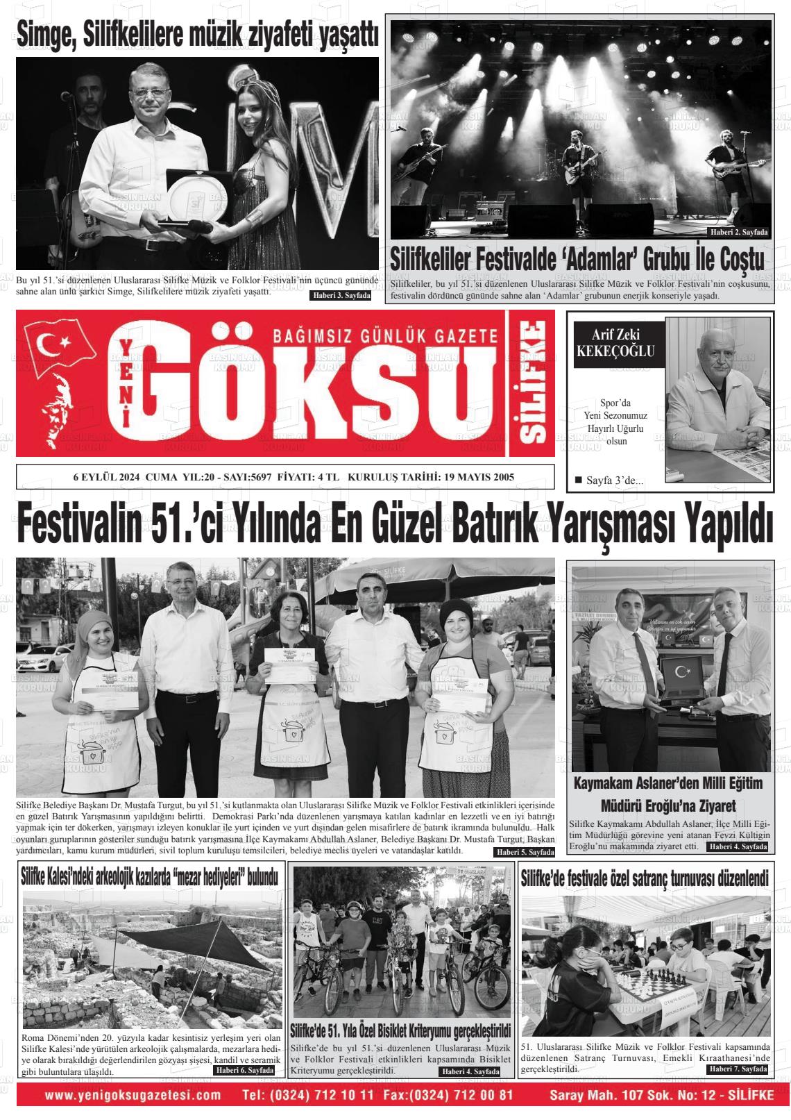 06 Eylül 2024 YENİ GÖKSU GAZETESİ Gazete Manşeti