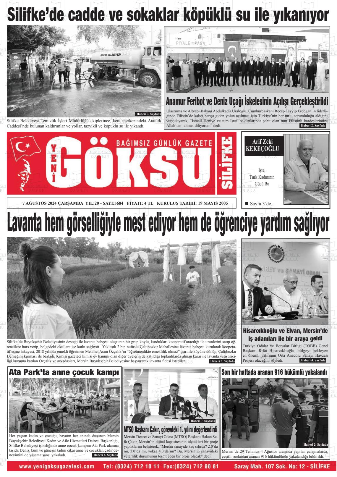 07 Ağustos 2024 YENİ GÖKSU GAZETESİ Gazete Manşeti