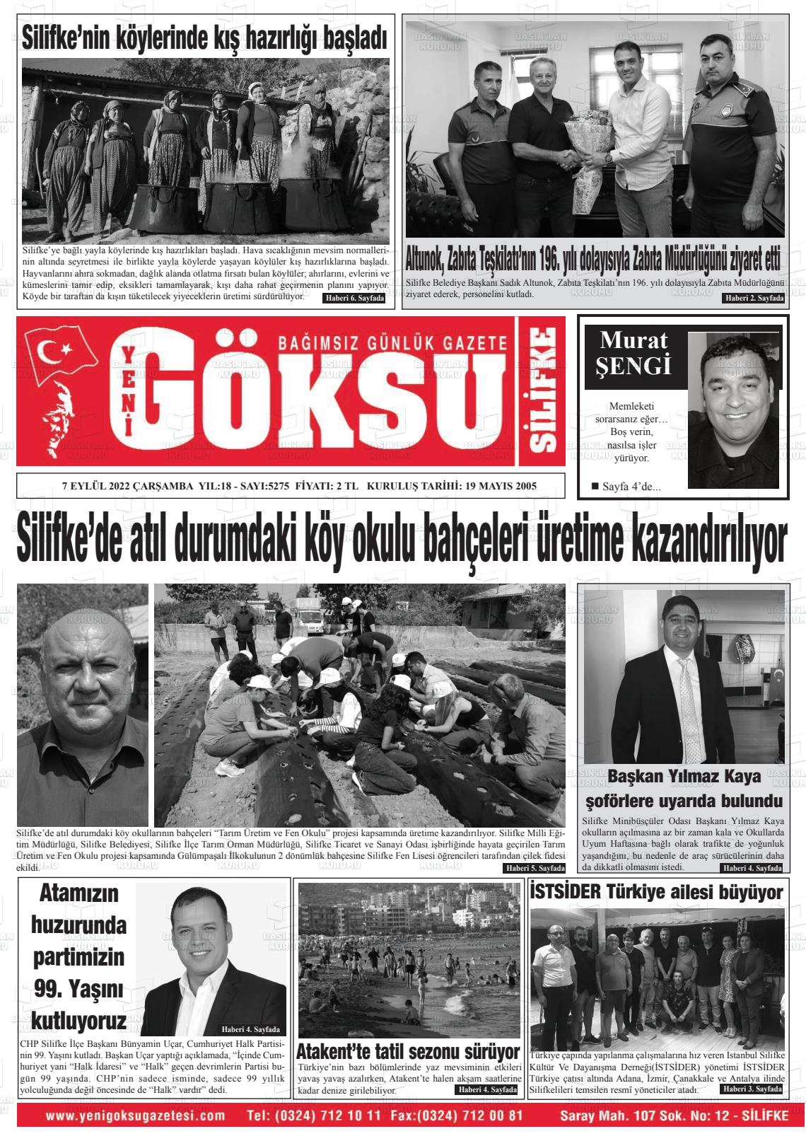 05 Kasım 2022 YENİ GÖKSU GAZETESİ Gazete Manşeti