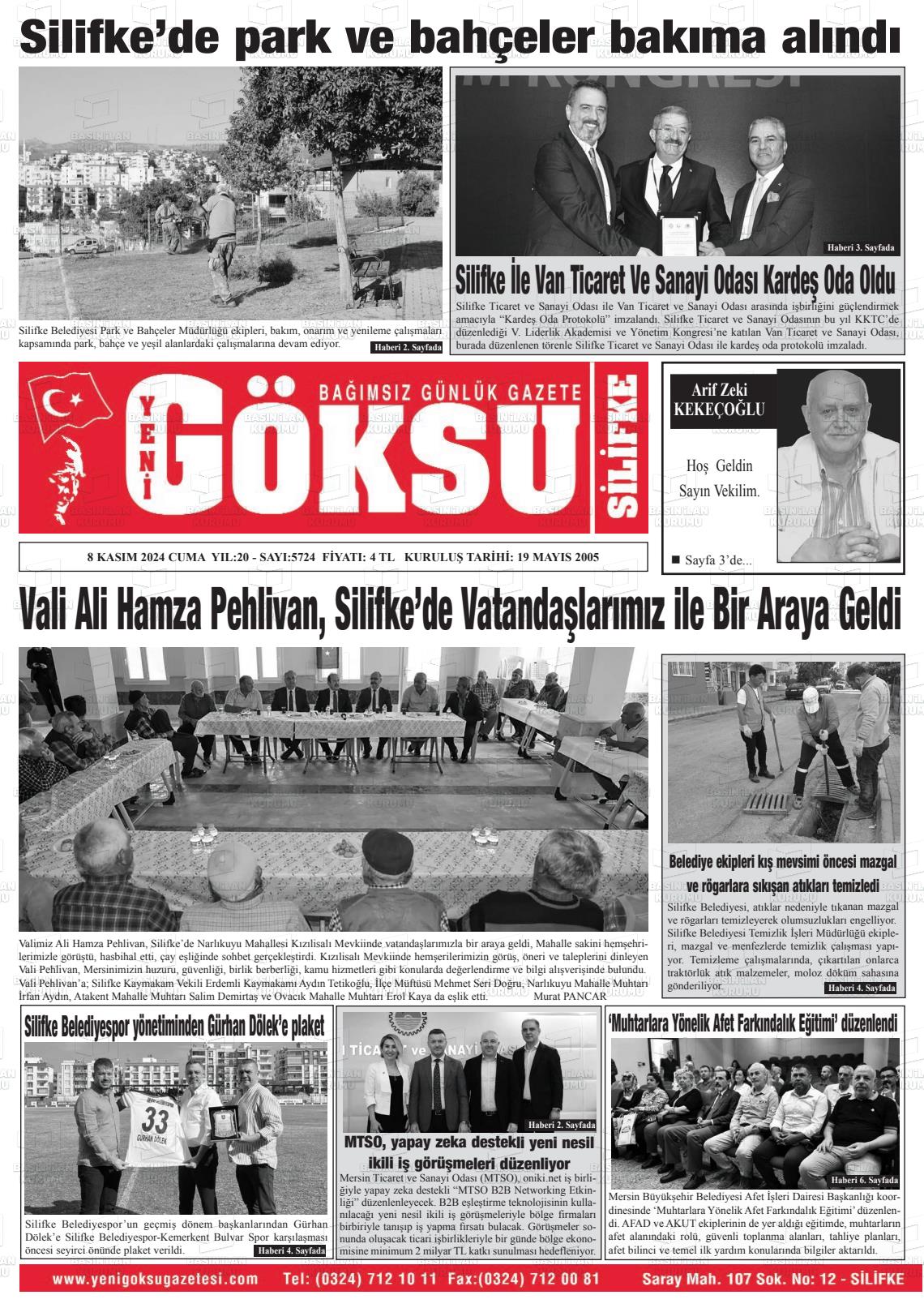 08 Kasım 2024 YENİ GÖKSU GAZETESİ Gazete Manşeti