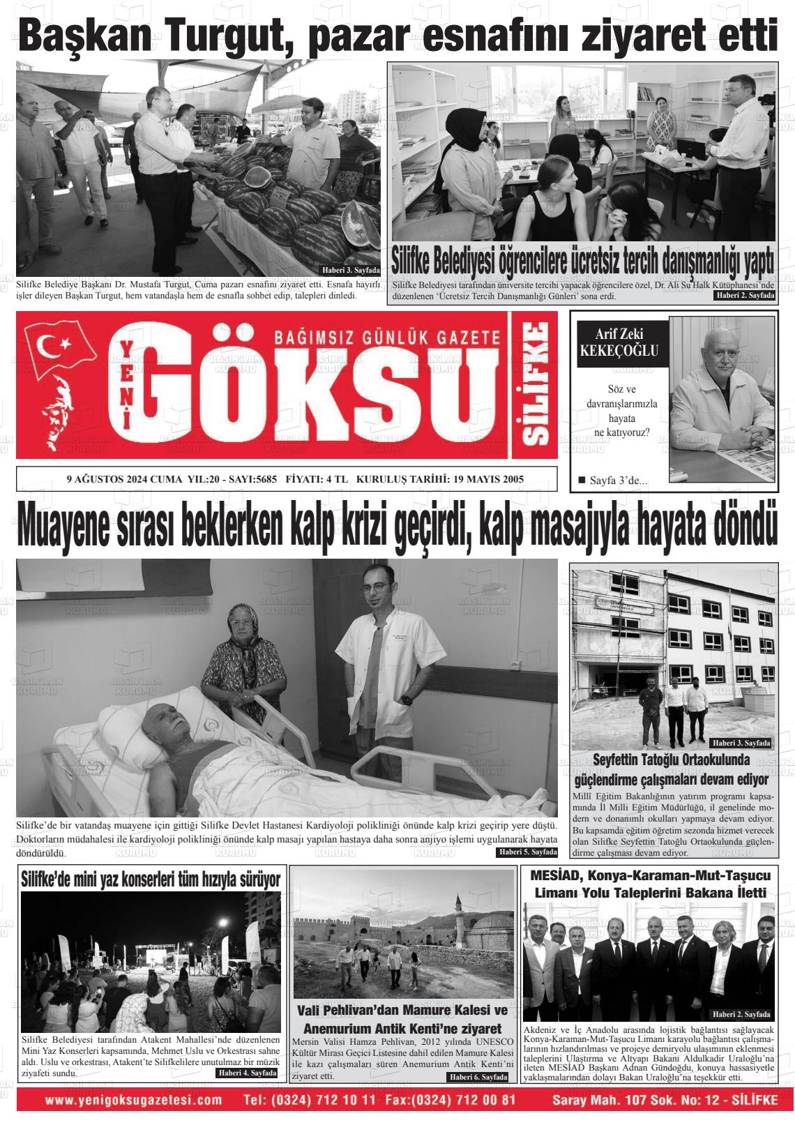 09 Ağustos 2024 YENİ GÖKSU GAZETESİ Gazete Manşeti