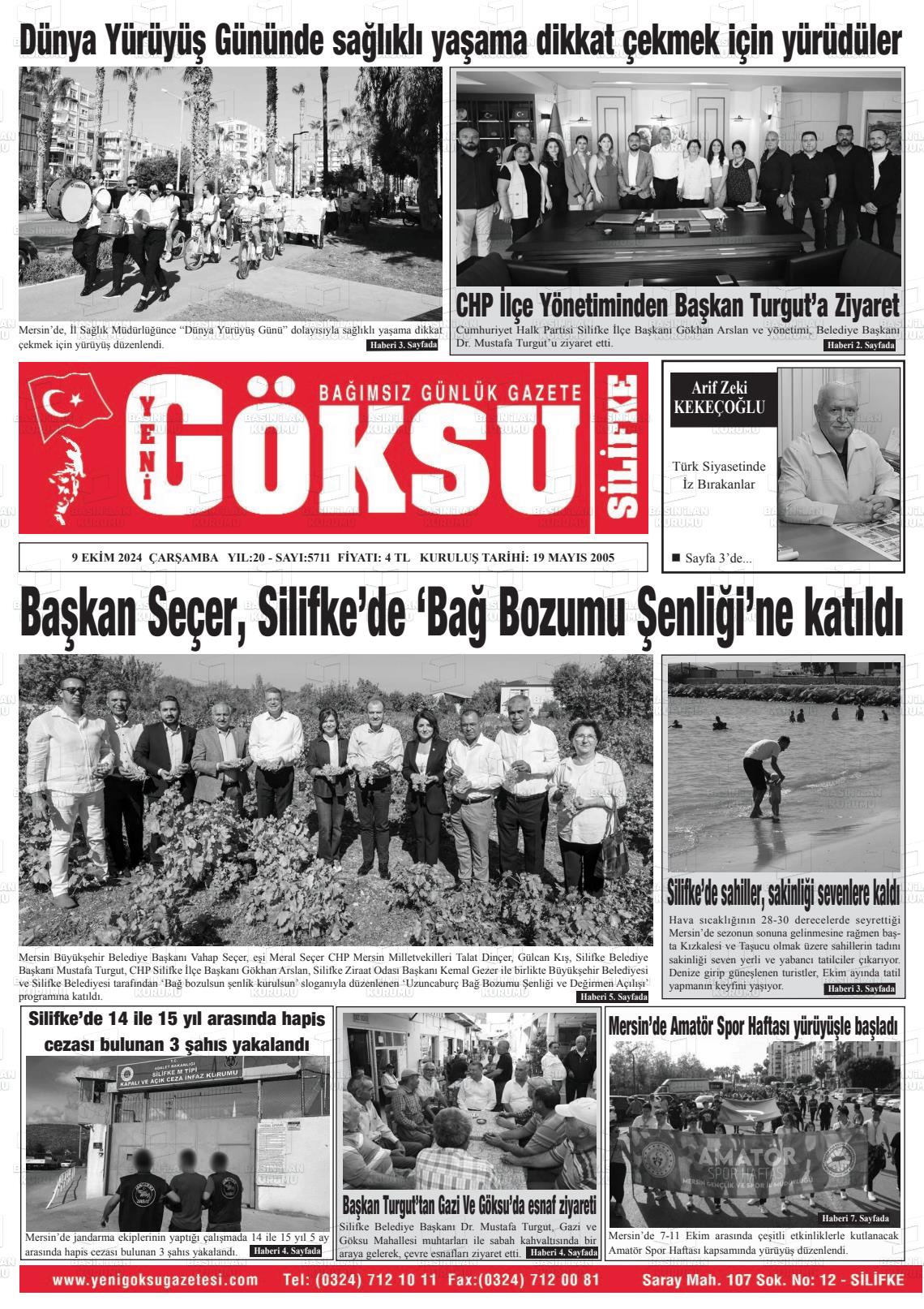 09 Ekim 2024 YENİ GÖKSU GAZETESİ Gazete Manşeti