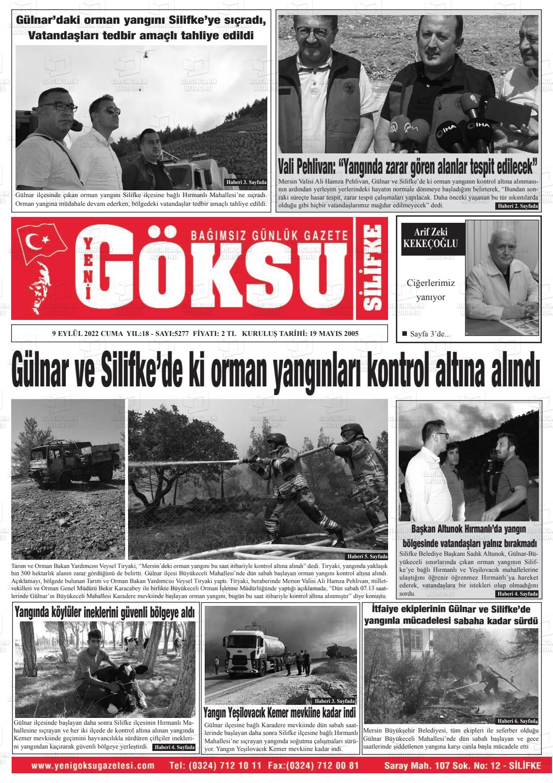 07 Kasım 2022 YENİ GÖKSU GAZETESİ Gazete Manşeti