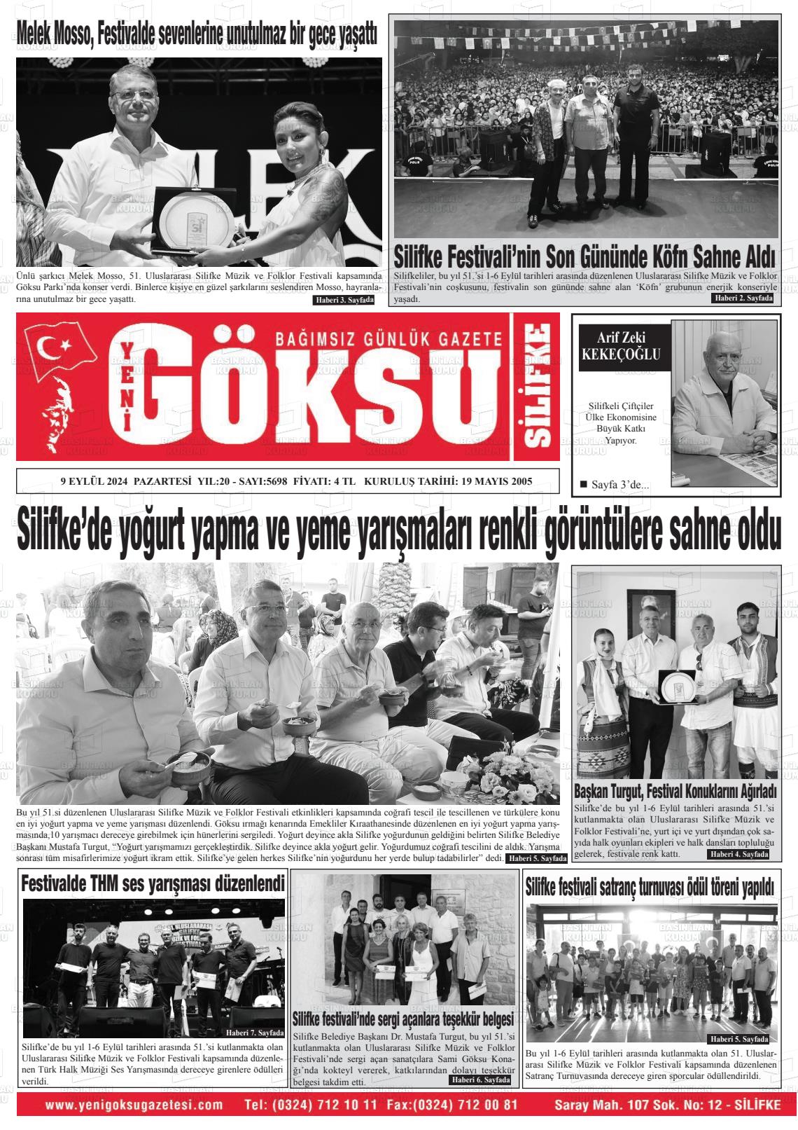 09 Eylül 2024 YENİ GÖKSU GAZETESİ Gazete Manşeti