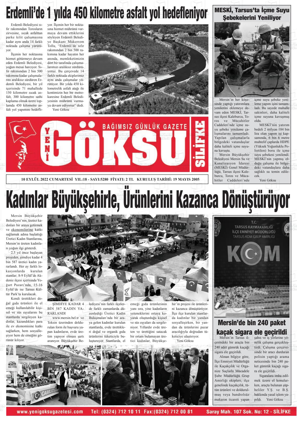 08 Kasım 2022 YENİ GÖKSU GAZETESİ Gazete Manşeti