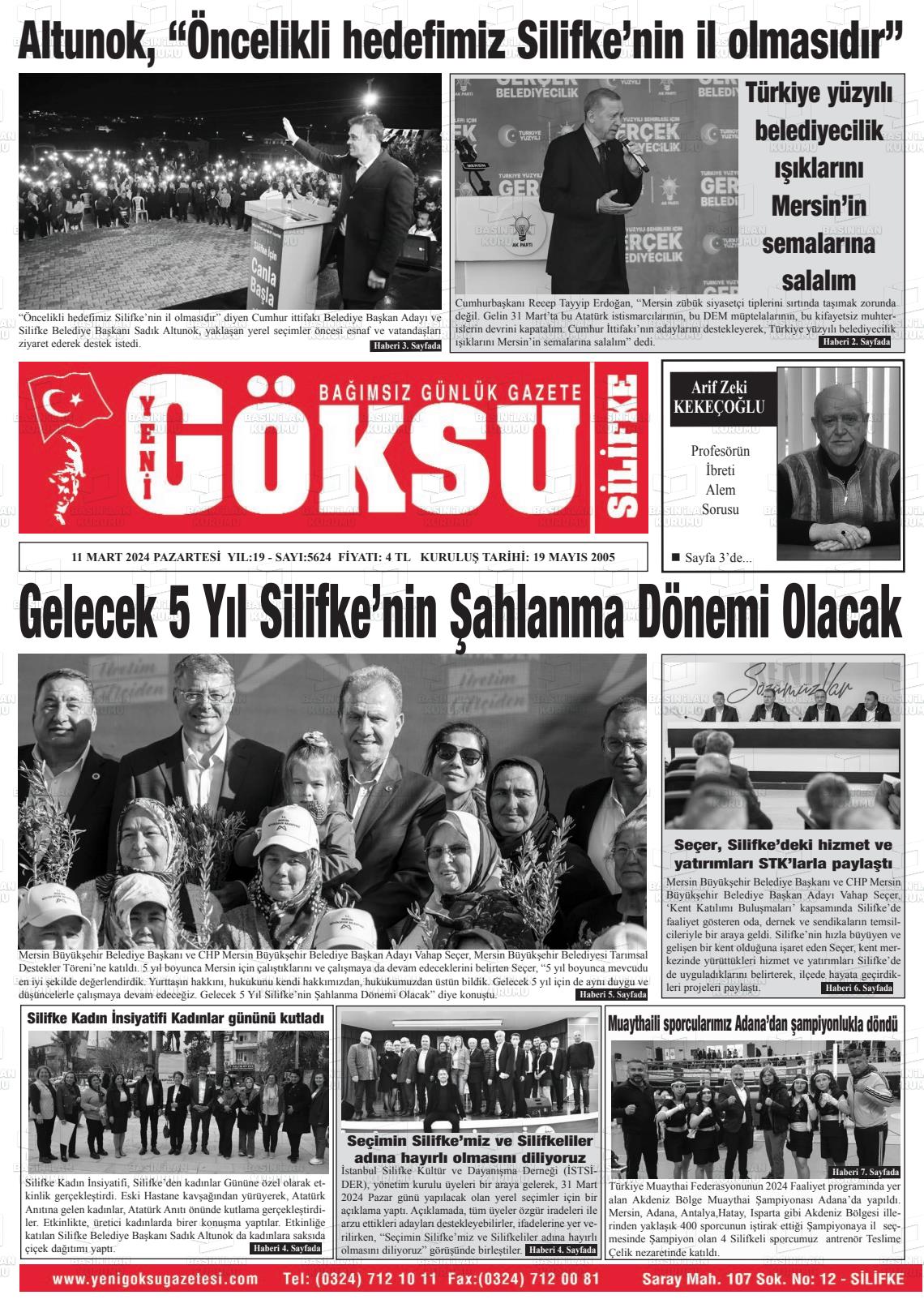 11 Mart 2024 YENİ GÖKSU GAZETESİ Gazete Manşeti