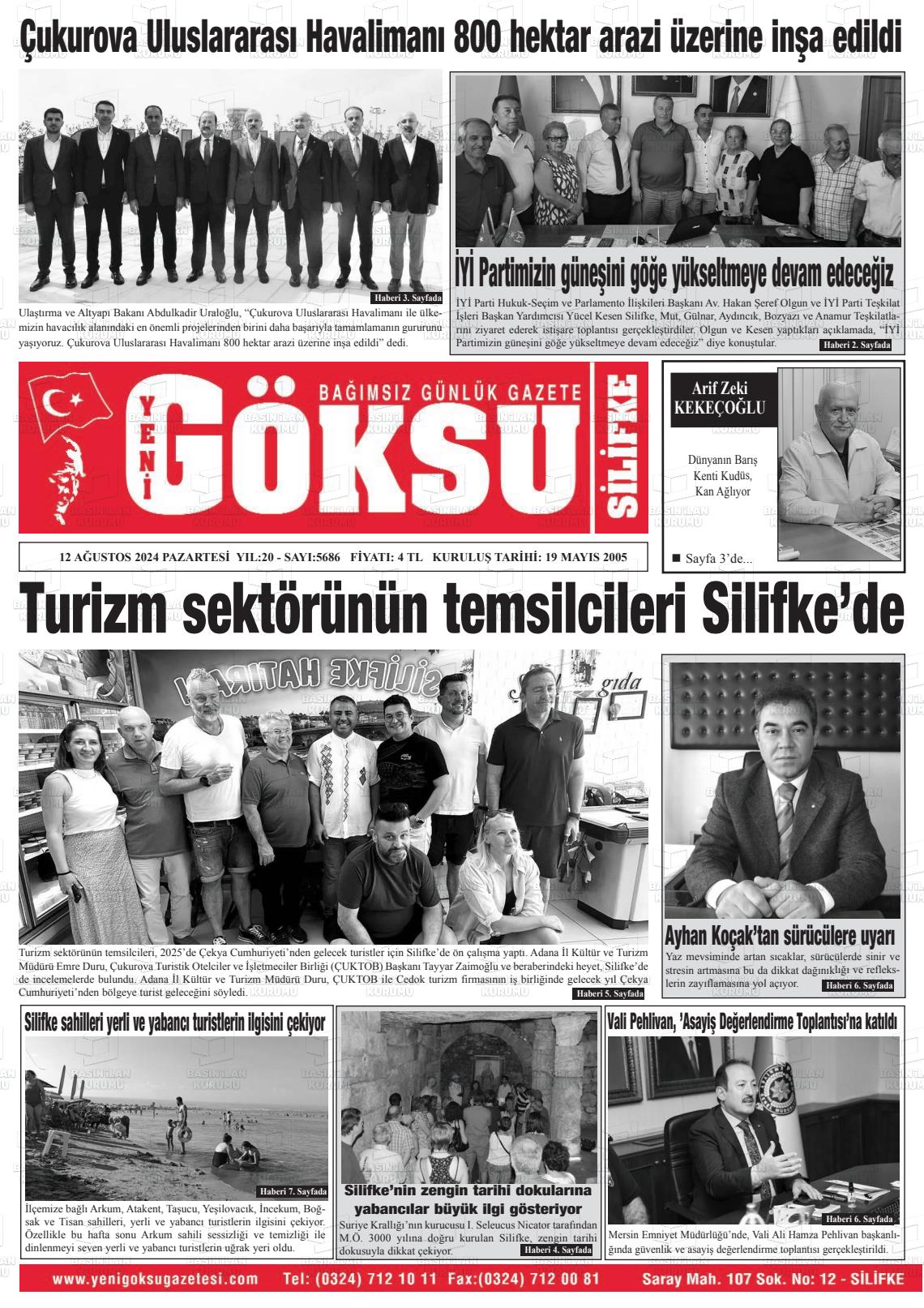 12 Ağustos 2024 YENİ GÖKSU GAZETESİ Gazete Manşeti