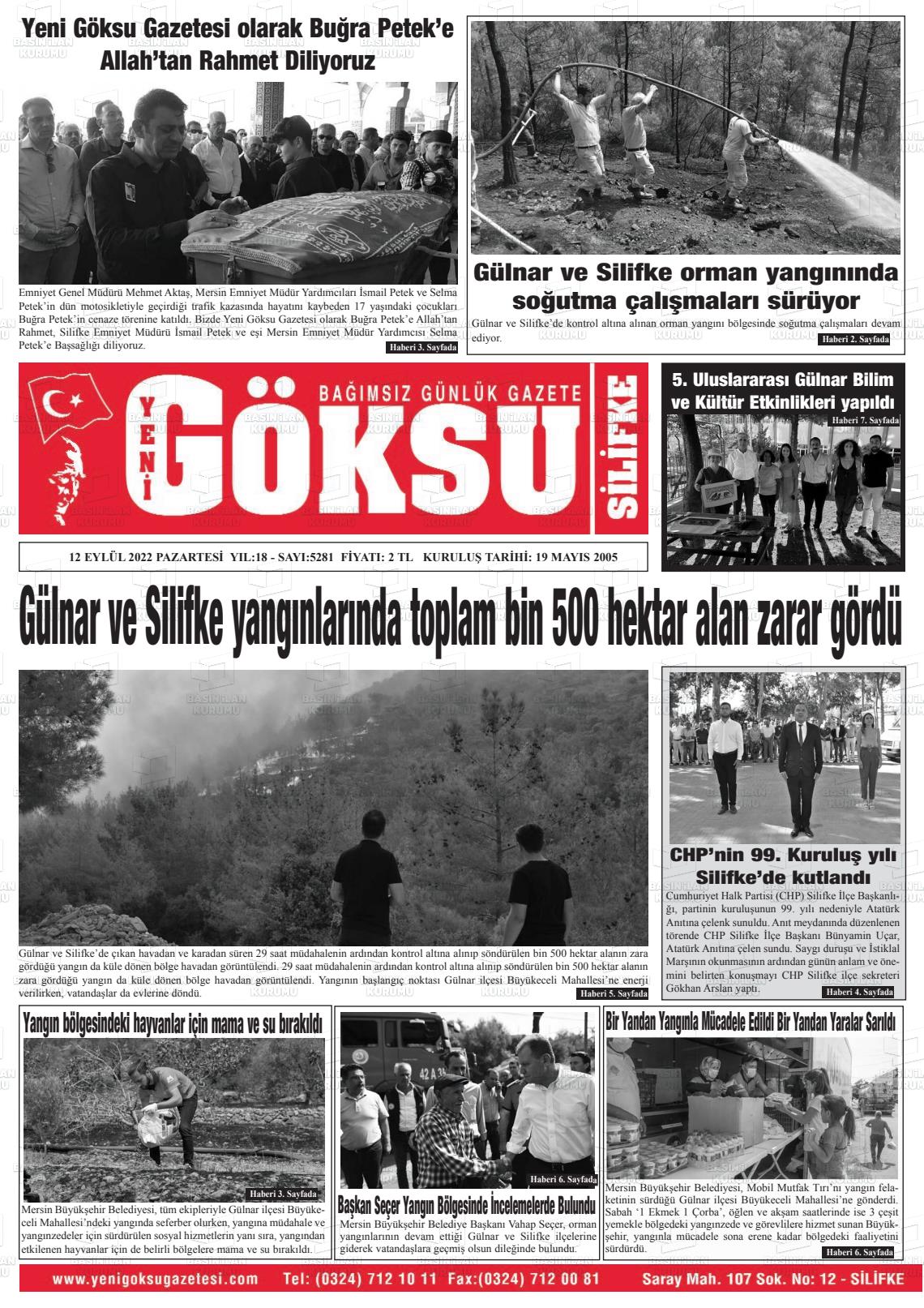 10 Kasım 2022 YENİ GÖKSU GAZETESİ Gazete Manşeti