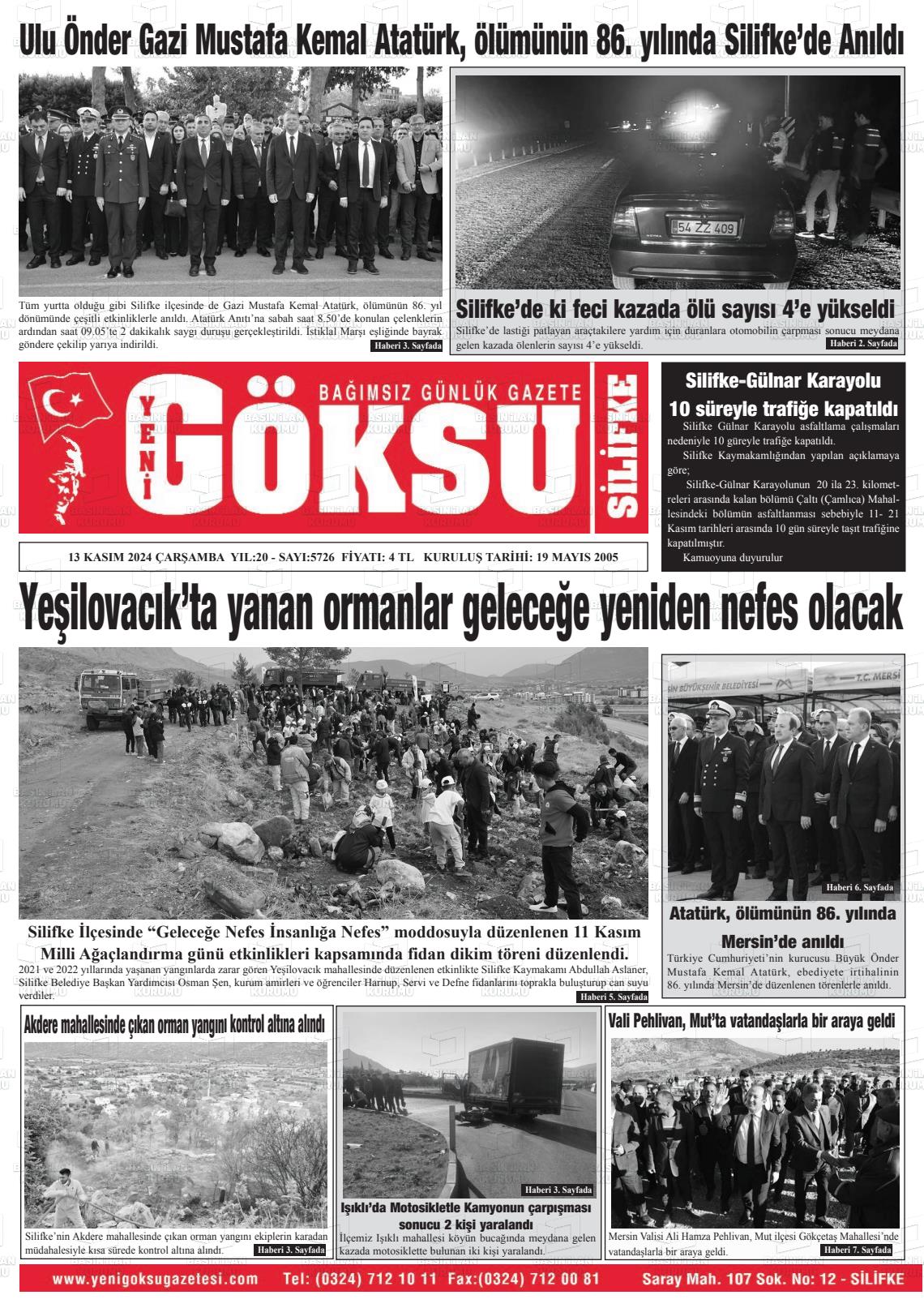 13 Kasım 2024 YENİ GÖKSU GAZETESİ Gazete Manşeti