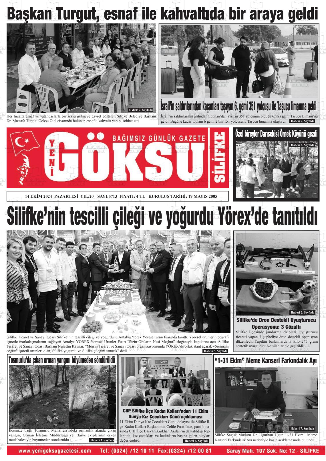 14 Ekim 2024 YENİ GÖKSU GAZETESİ Gazete Manşeti