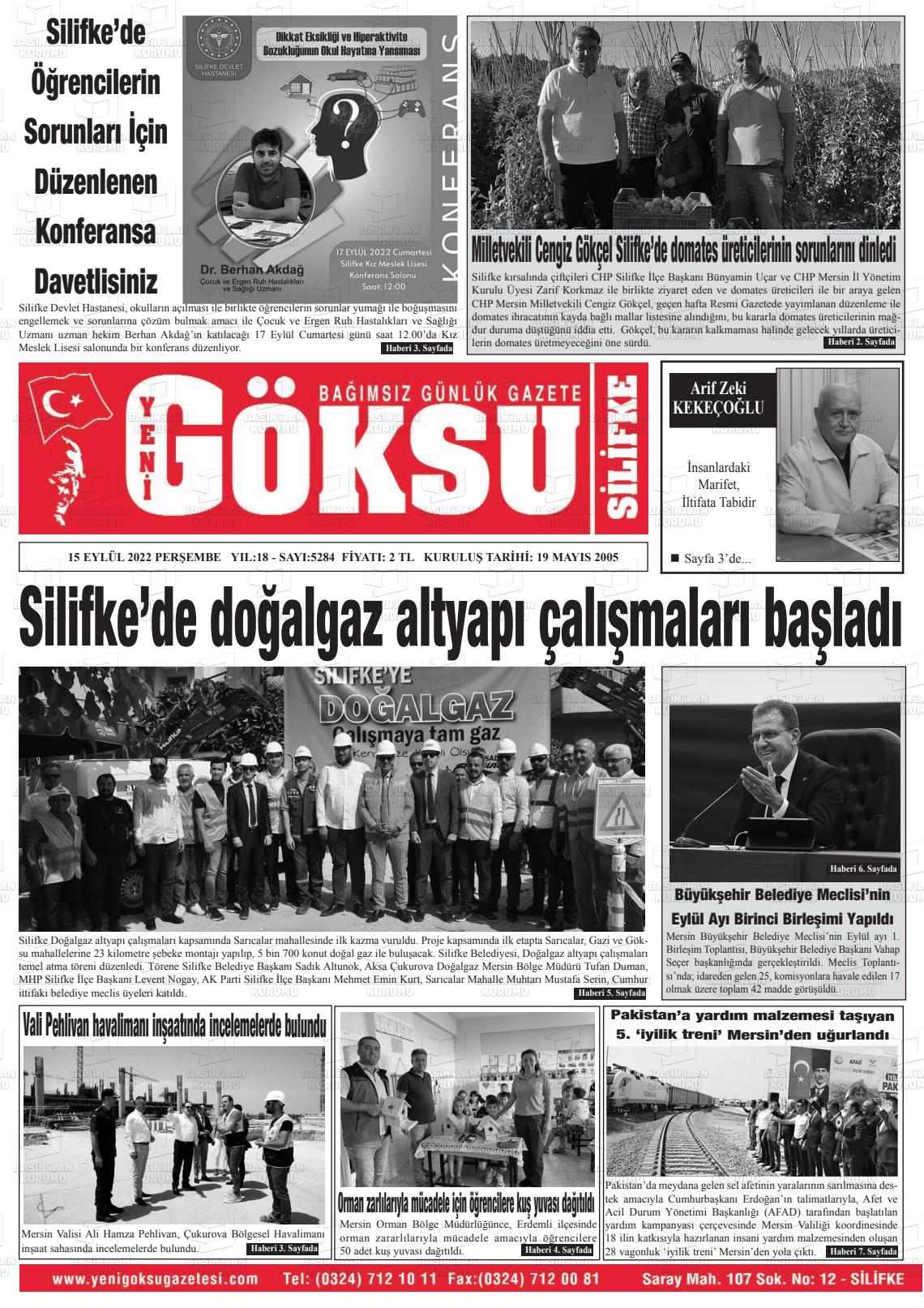 13 Kasım 2022 YENİ GÖKSU GAZETESİ Gazete Manşeti