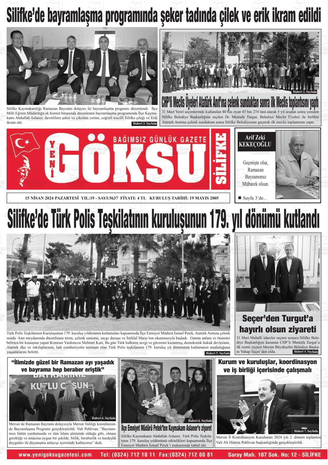 15 Nisan 2024 YENİ GÖKSU GAZETESİ Gazete Manşeti