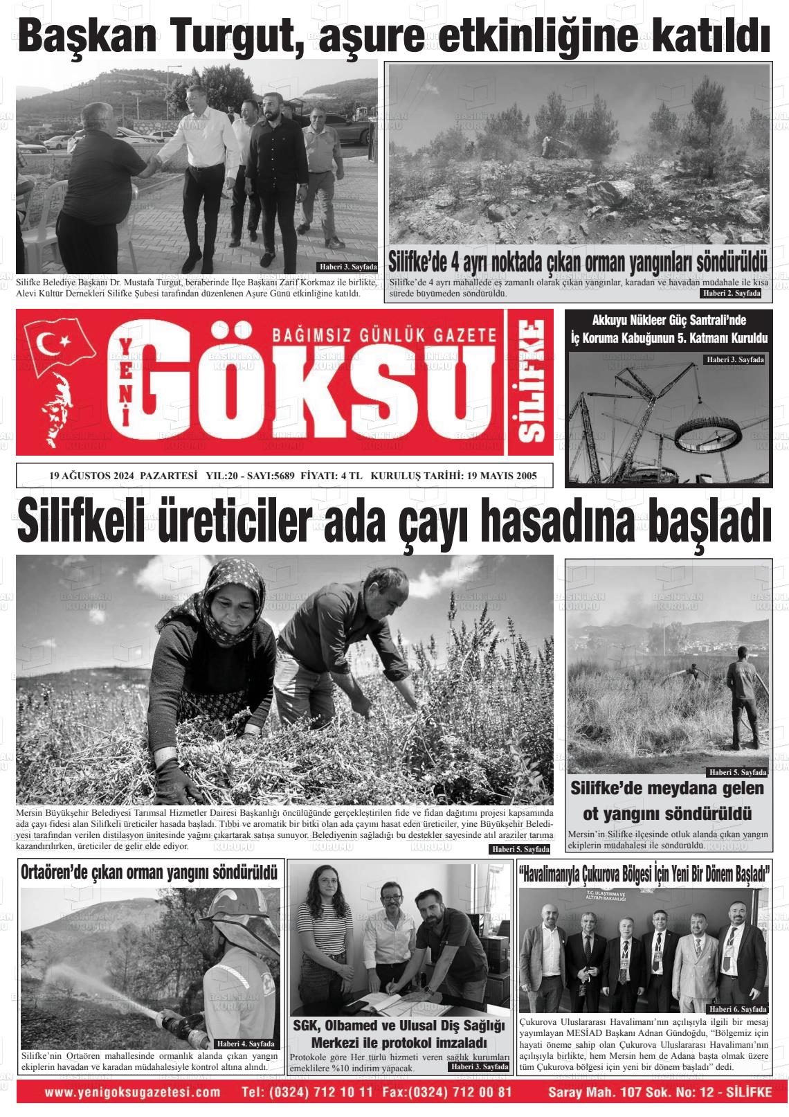 19 Ağustos 2024 YENİ GÖKSU GAZETESİ Gazete Manşeti