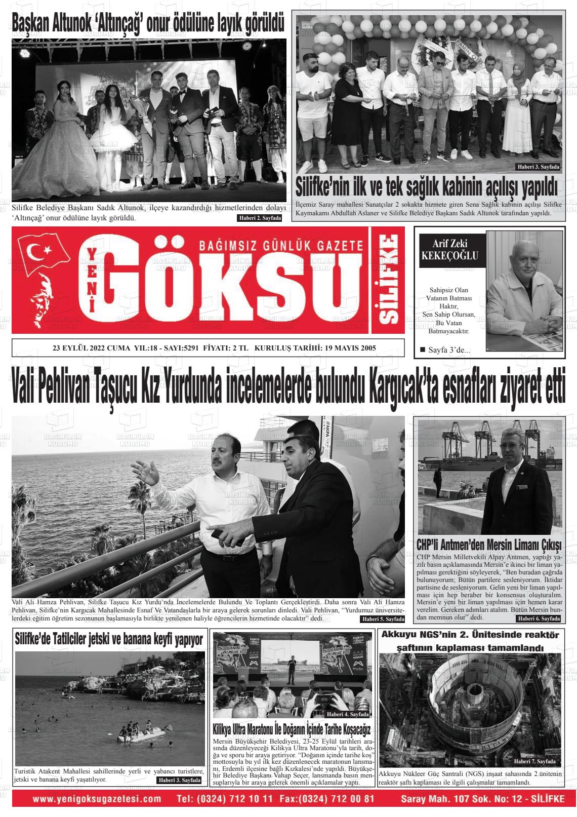 21 Kasım 2022 YENİ GÖKSU GAZETESİ Gazete Manşeti