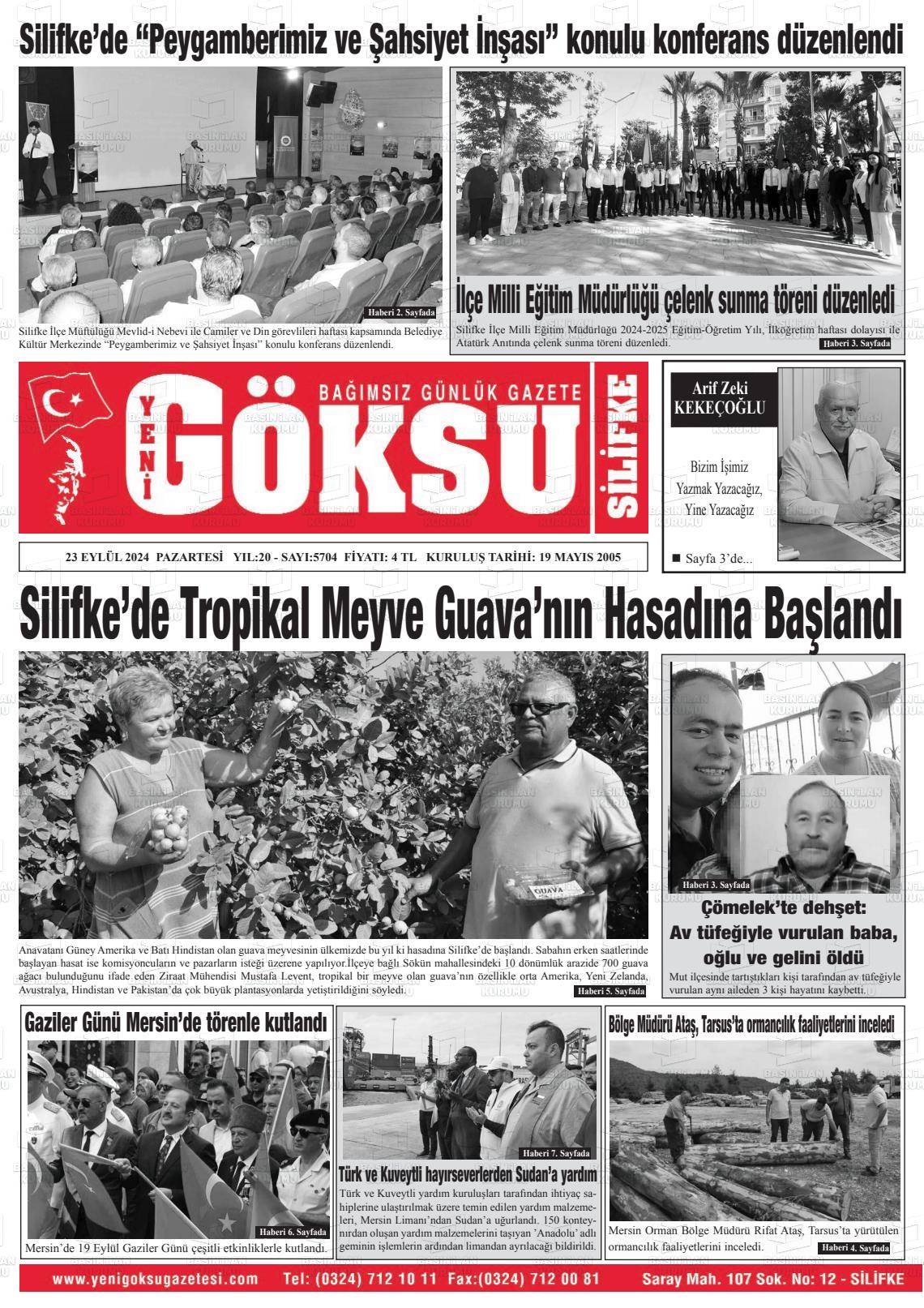 23 Eylül 2024 YENİ GÖKSU GAZETESİ Gazete Manşeti