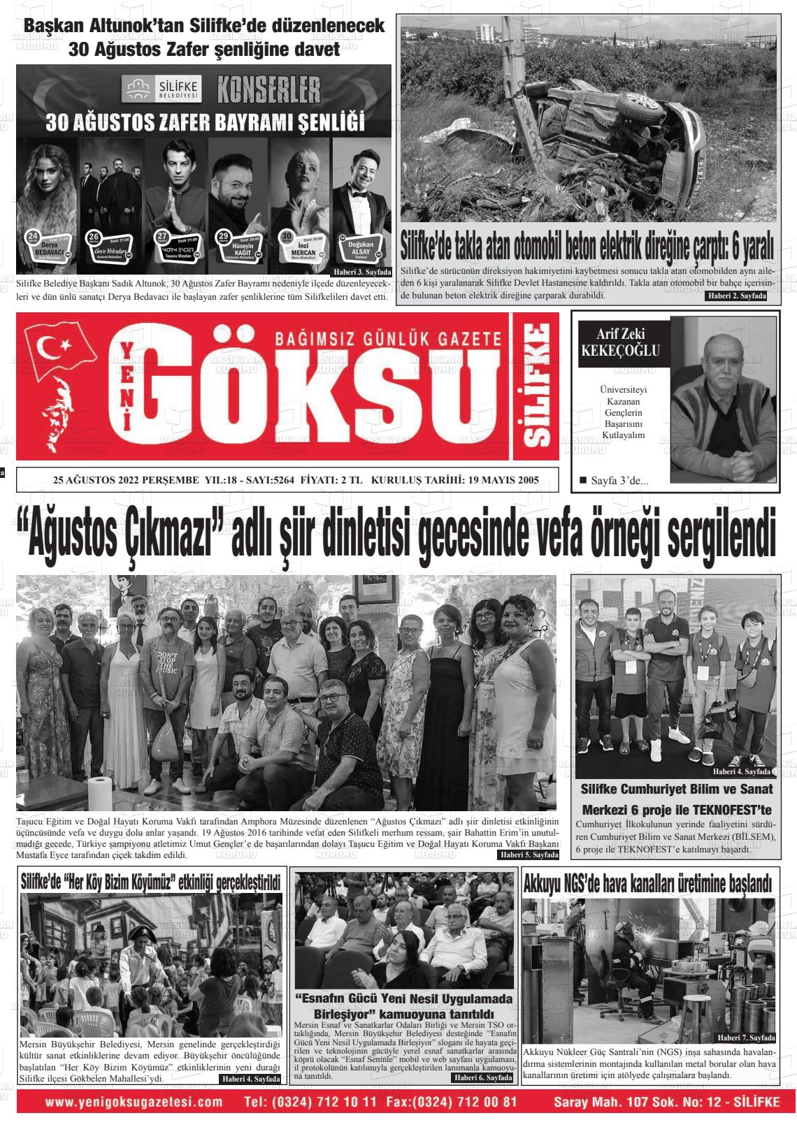 23 Ekim 2022 YENİ GÖKSU GAZETESİ Gazete Manşeti